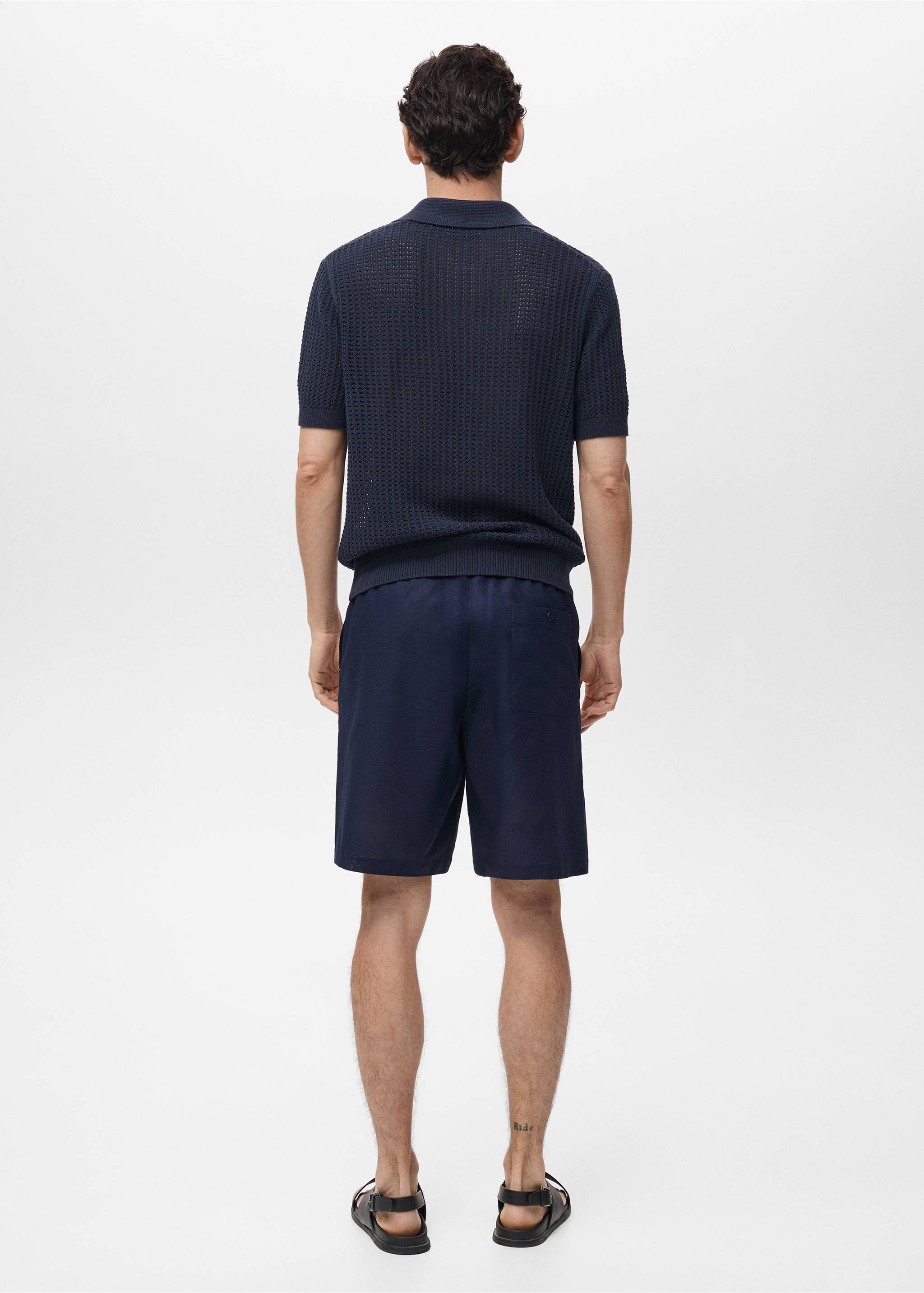 Polo punto algodón calado - Reverso del artículo, Azul tinta. Ref: 87059209-00.
