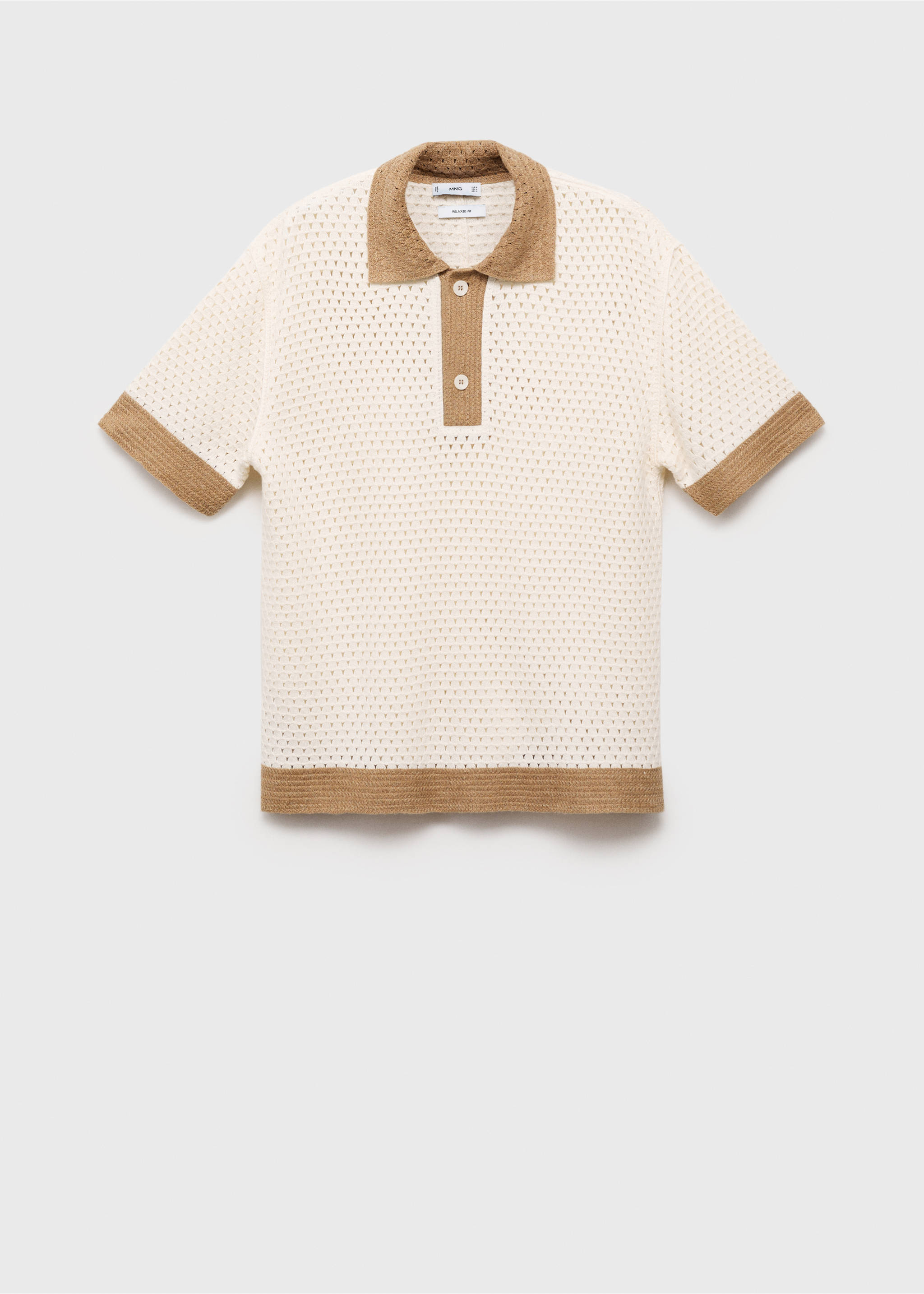 Polo maille ajourée contrastes - Article sans modèle, Ivoire. Ref: 87059210-00.