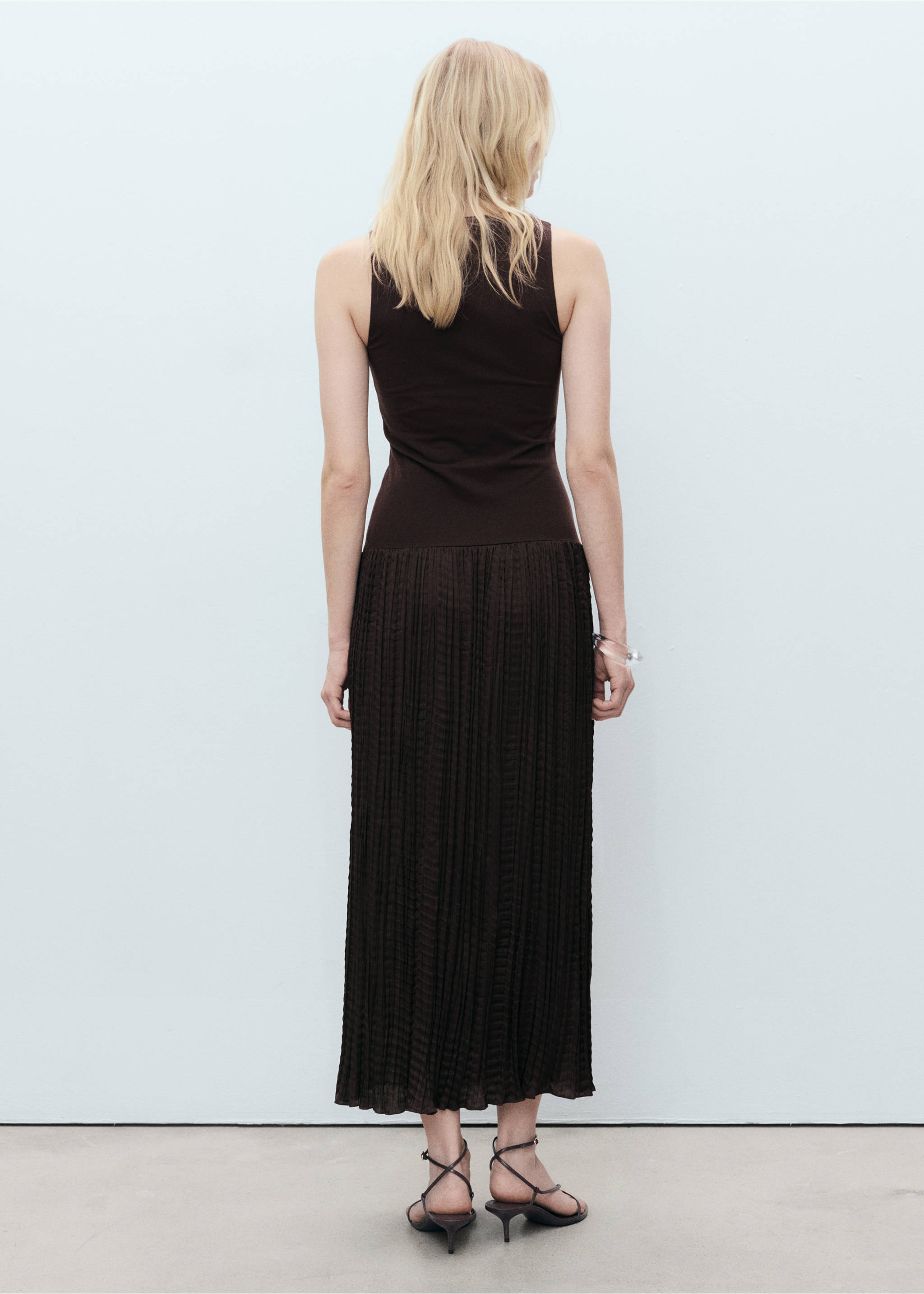 Combined-fabric long dress - Reverse of the article, Brown. Ref: 87059211-00.