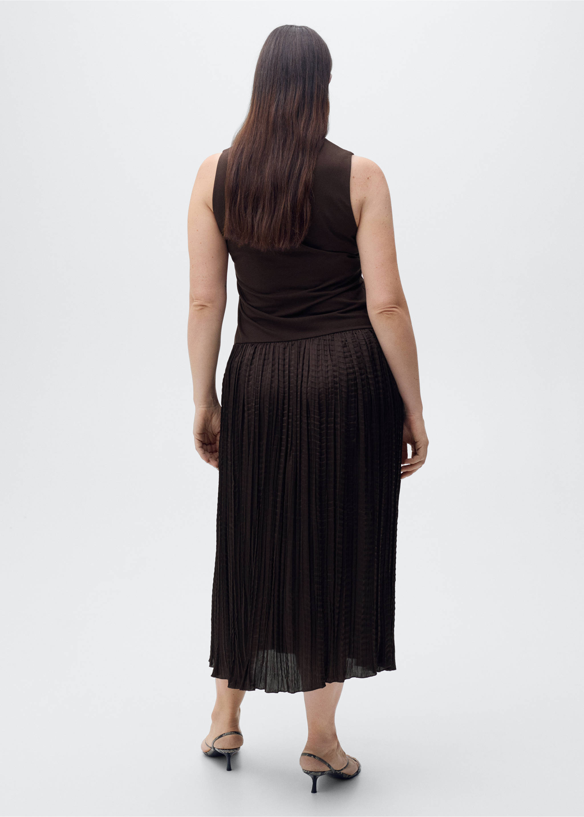 Combined-fabric long dress - Details of the article 4, Brown. Ref: 87059211-00.