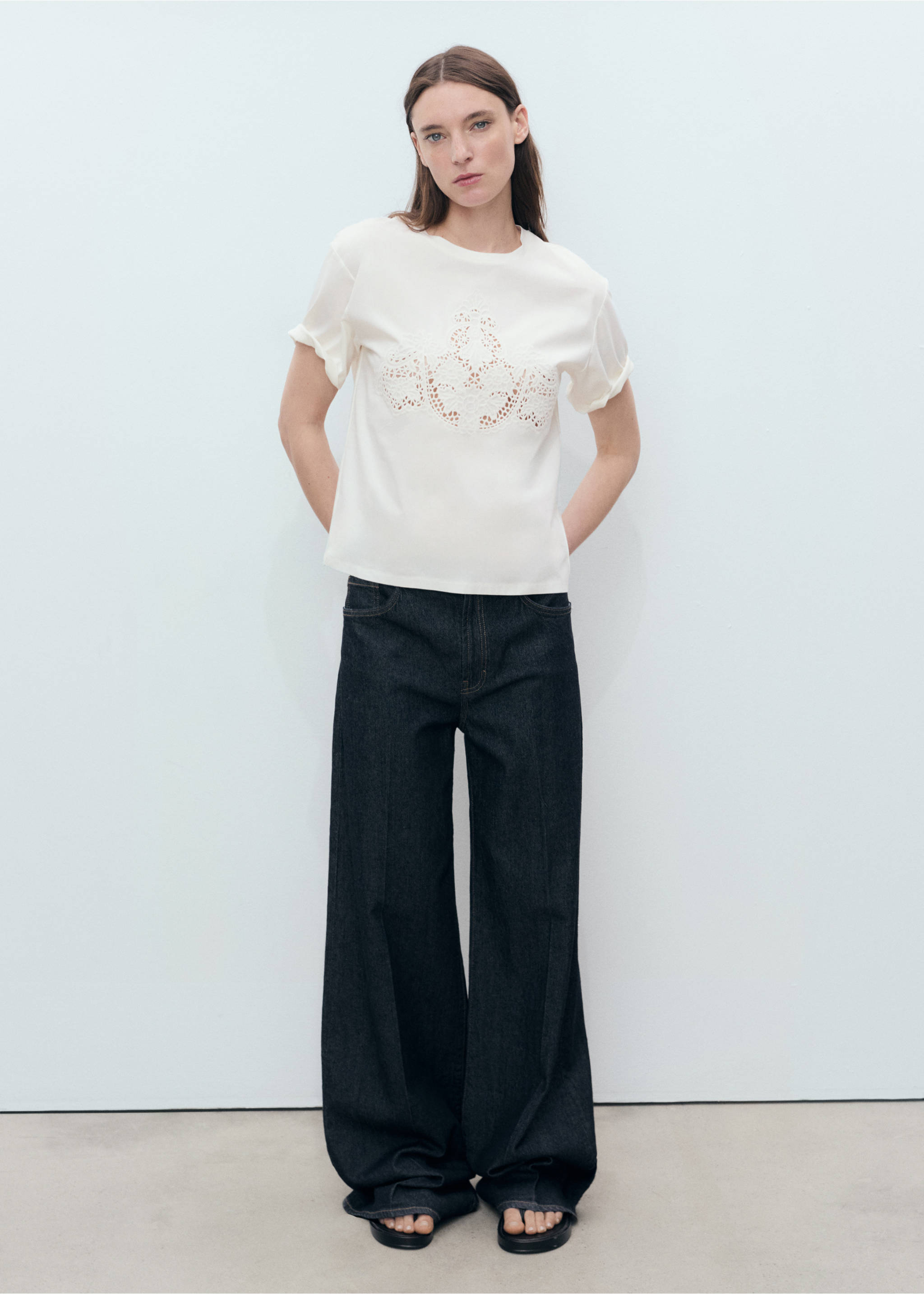 Embroidered cotton T-shirt - General plane, White. Ref: 87059213-00.