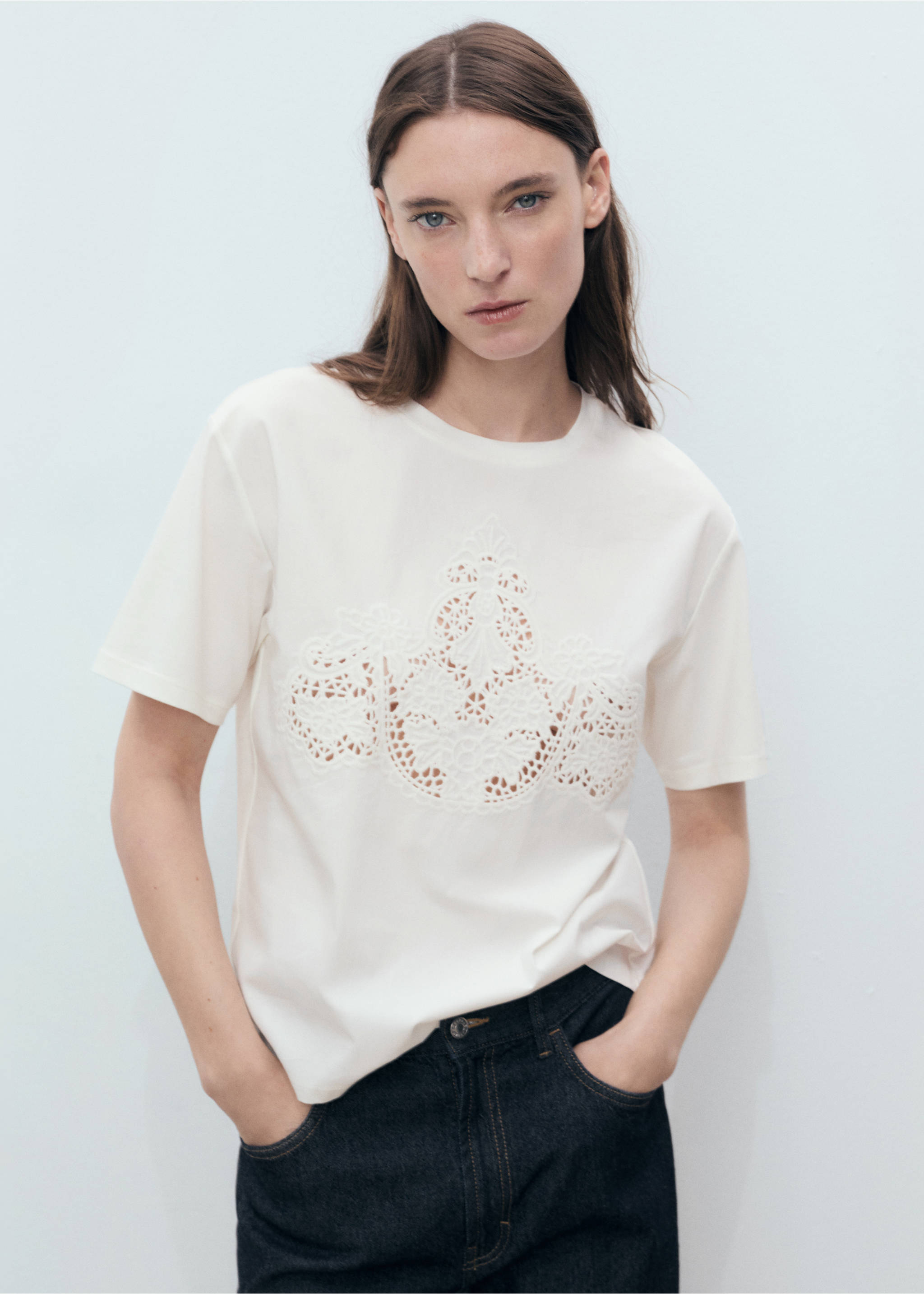 Embroidered cotton T-shirt - Medium plane, White. Ref: 87059213-00.