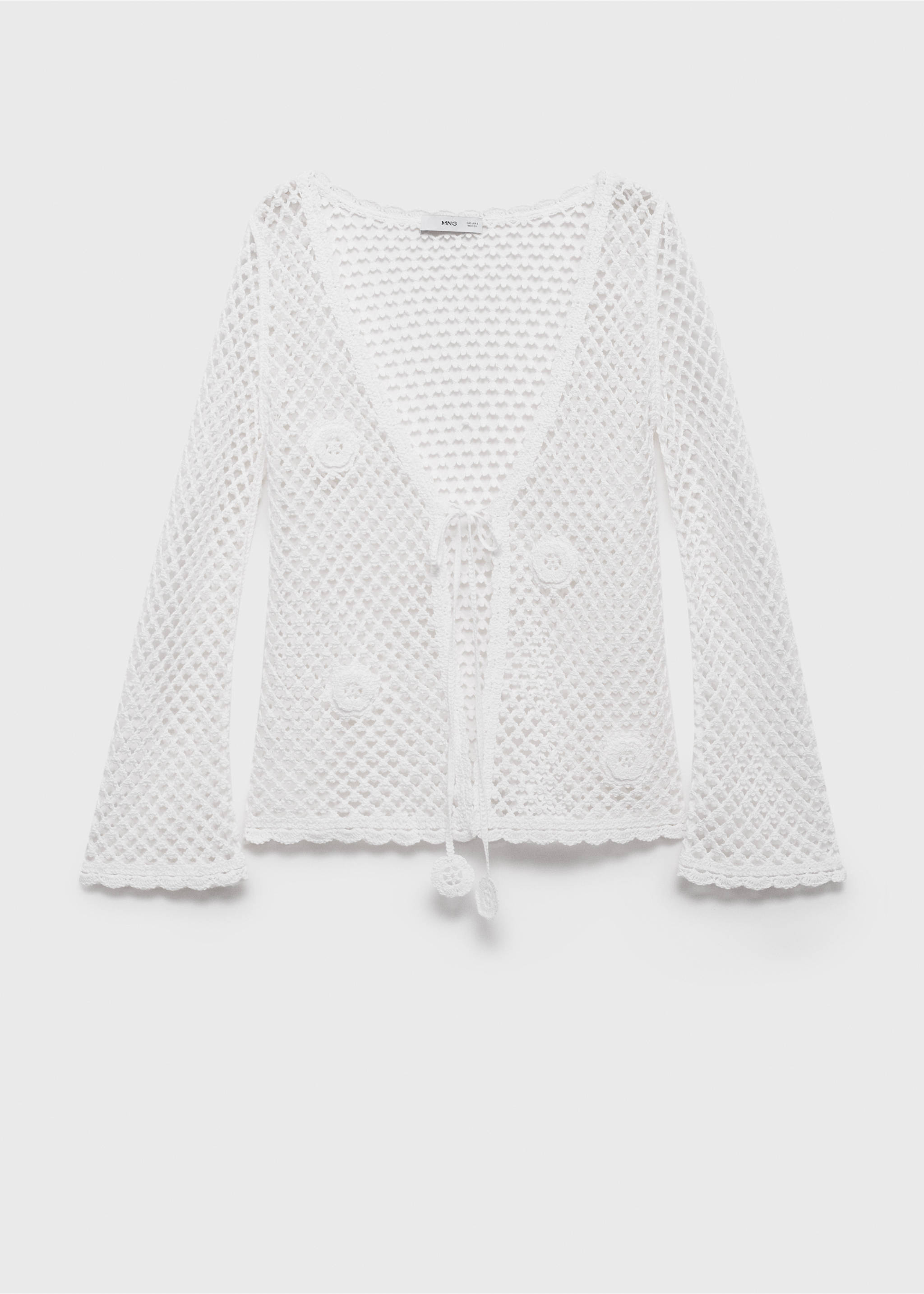 Crochet cardigan with bow closure - Article without model, White. Ref: 87059216-00.
