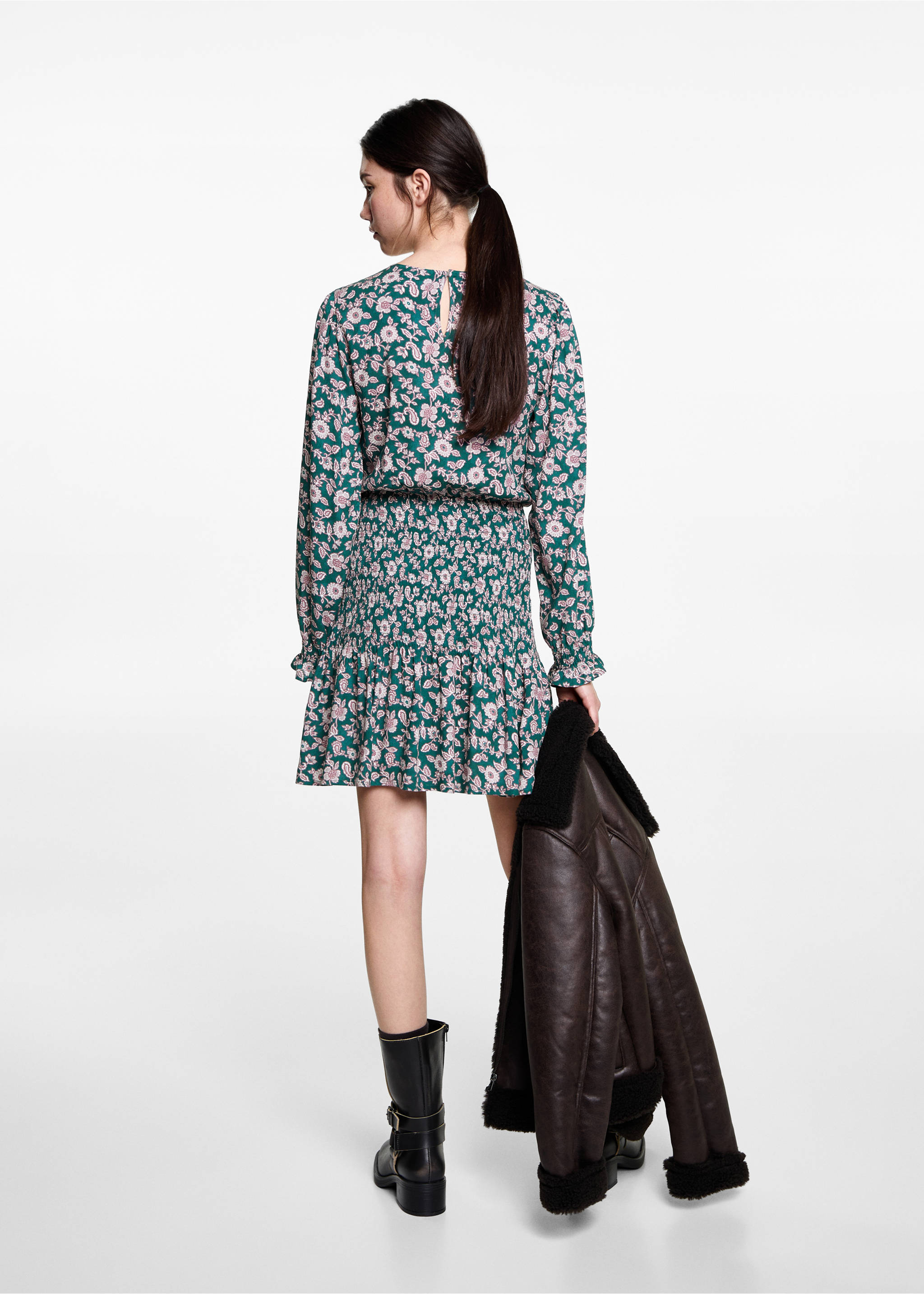 Robe froncée imprimée lettres - Verso de l’article, Bleu marine foncé. Ref: 87060261-00.