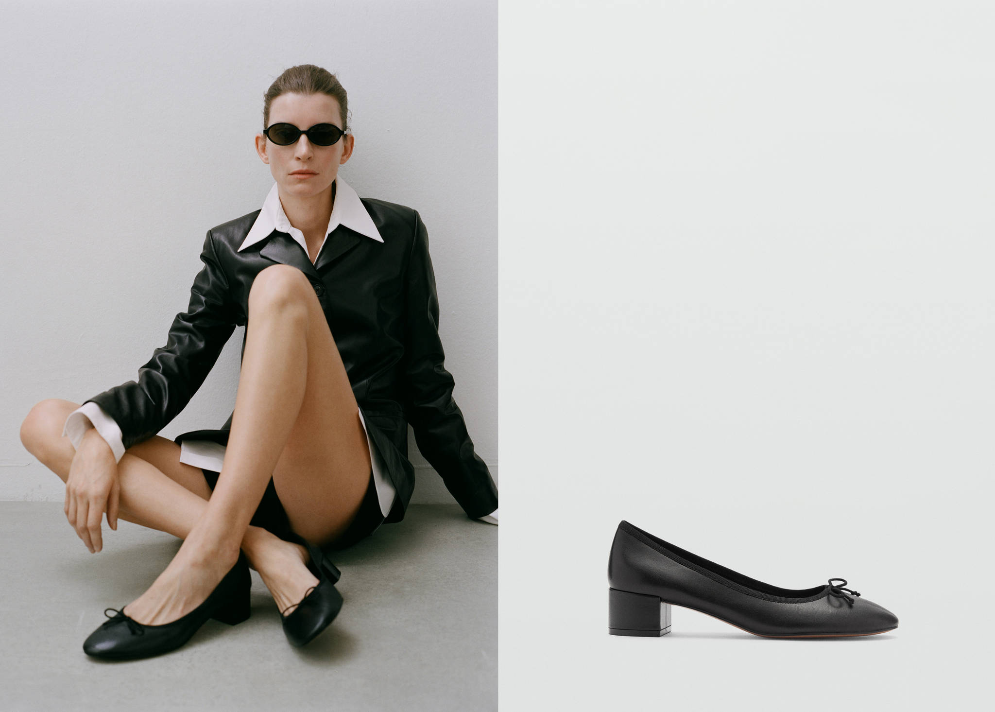 Heeled ballet flats with leather bow - Panoramic plane
