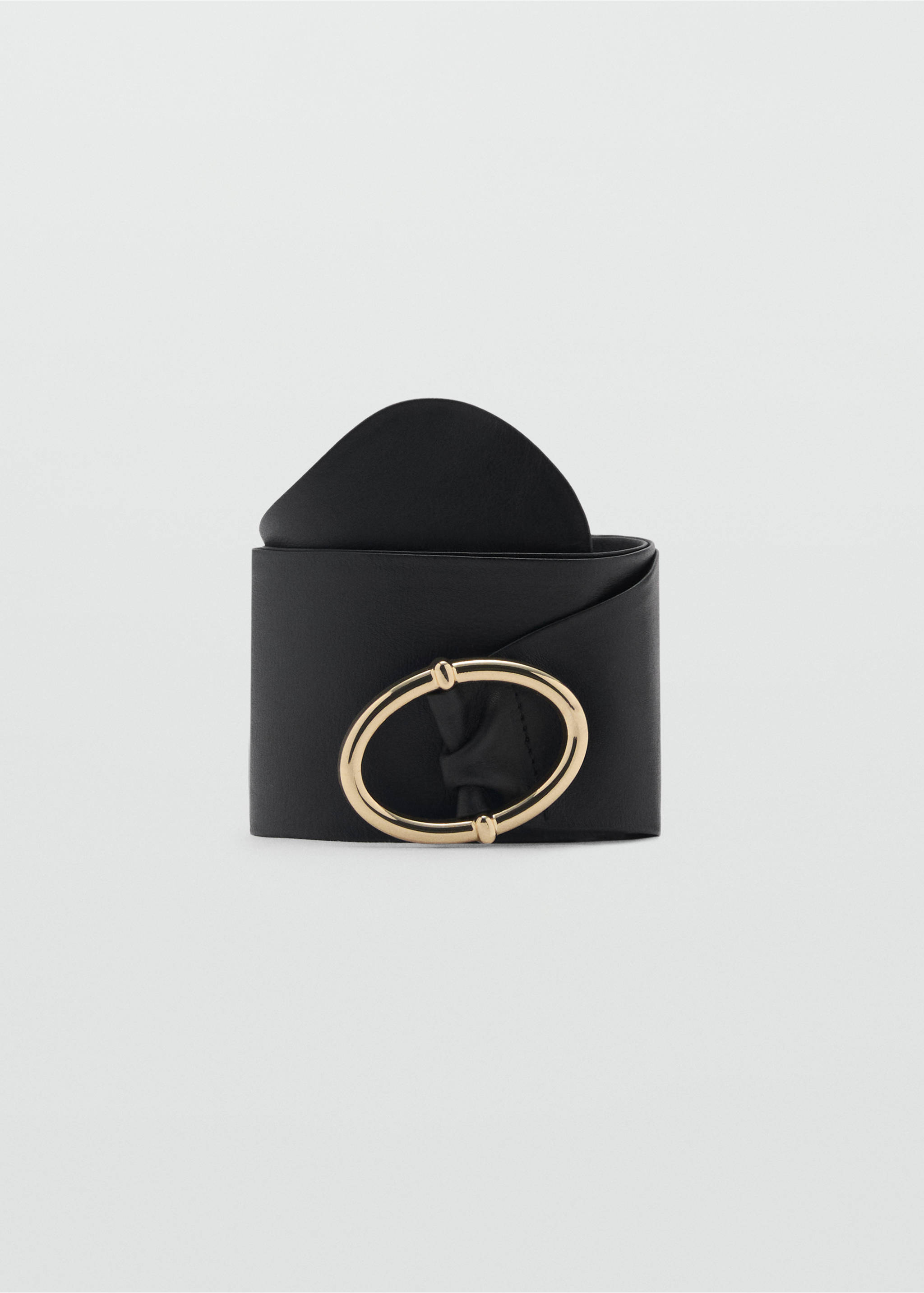 Black wide belt featuring a gold-toned metallic oval buckle., Black. Ref: 87060422-00.