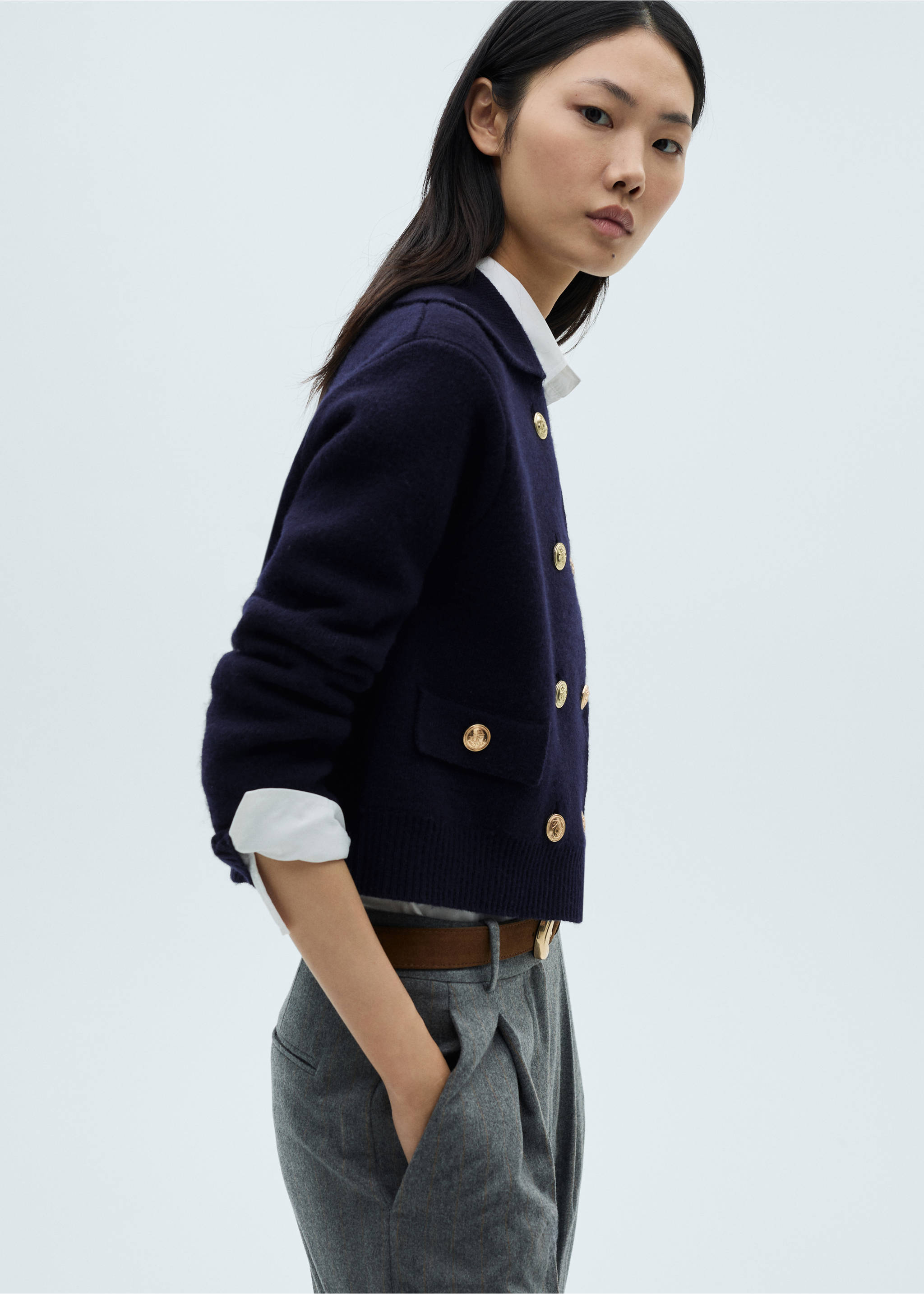 Chaqueta lana doble botonadura - Plano medio, Azul marino oscuro. Ref: 87060424-00.