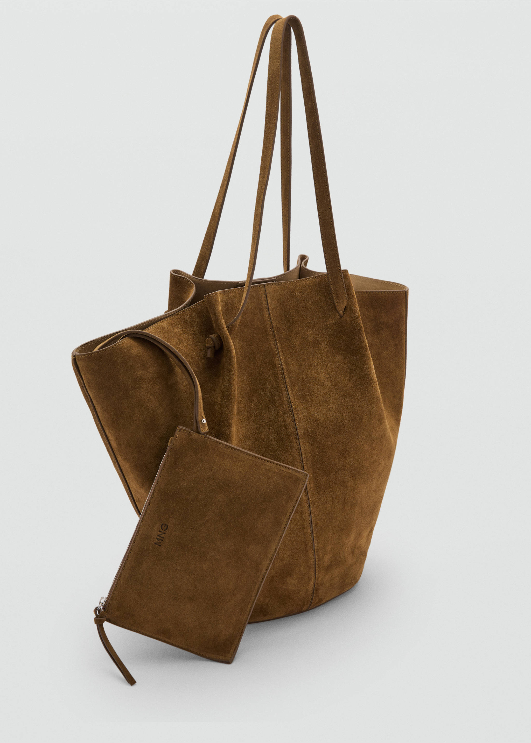 Suede leather shopper bag - Medium plane, Tobacco Brown. Ref: 87060439-00.