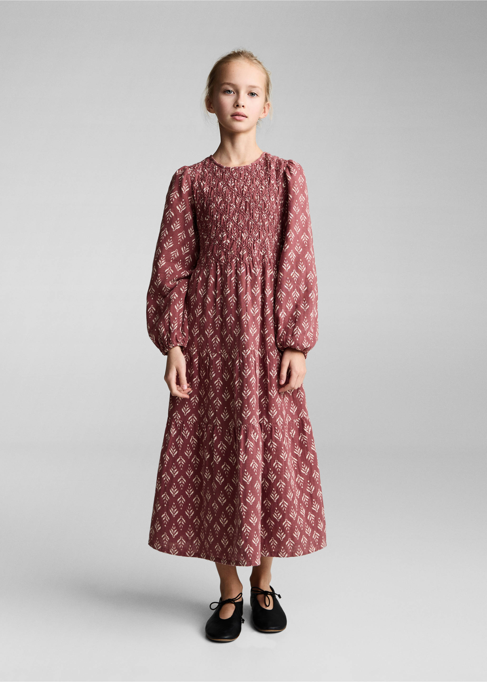 Ruffled printed dress - General plane, Maroon. Ref: 87060444-00.