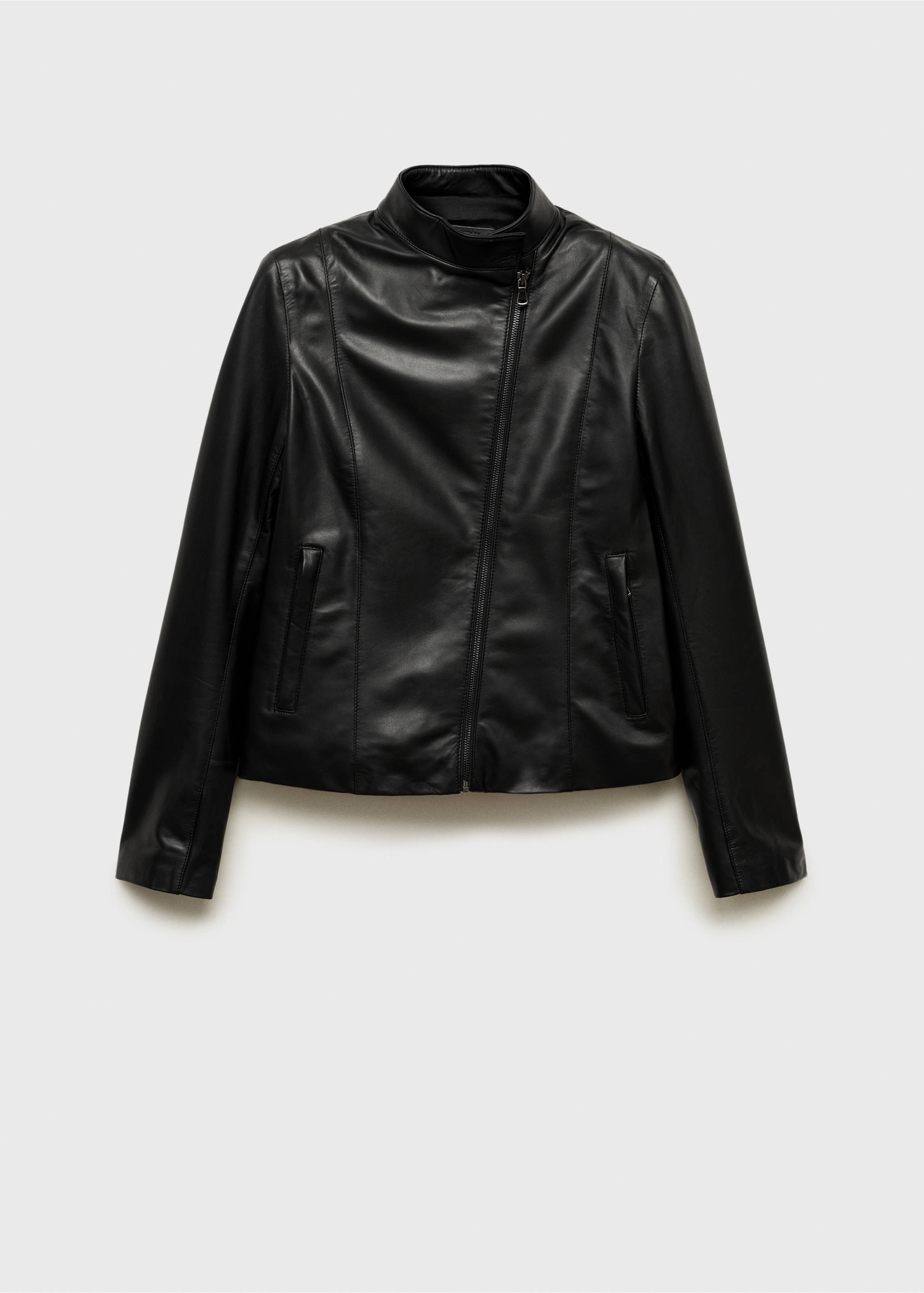 Fitted leather jacket with zip - Article without model, Black. Ref: 87060449-00.