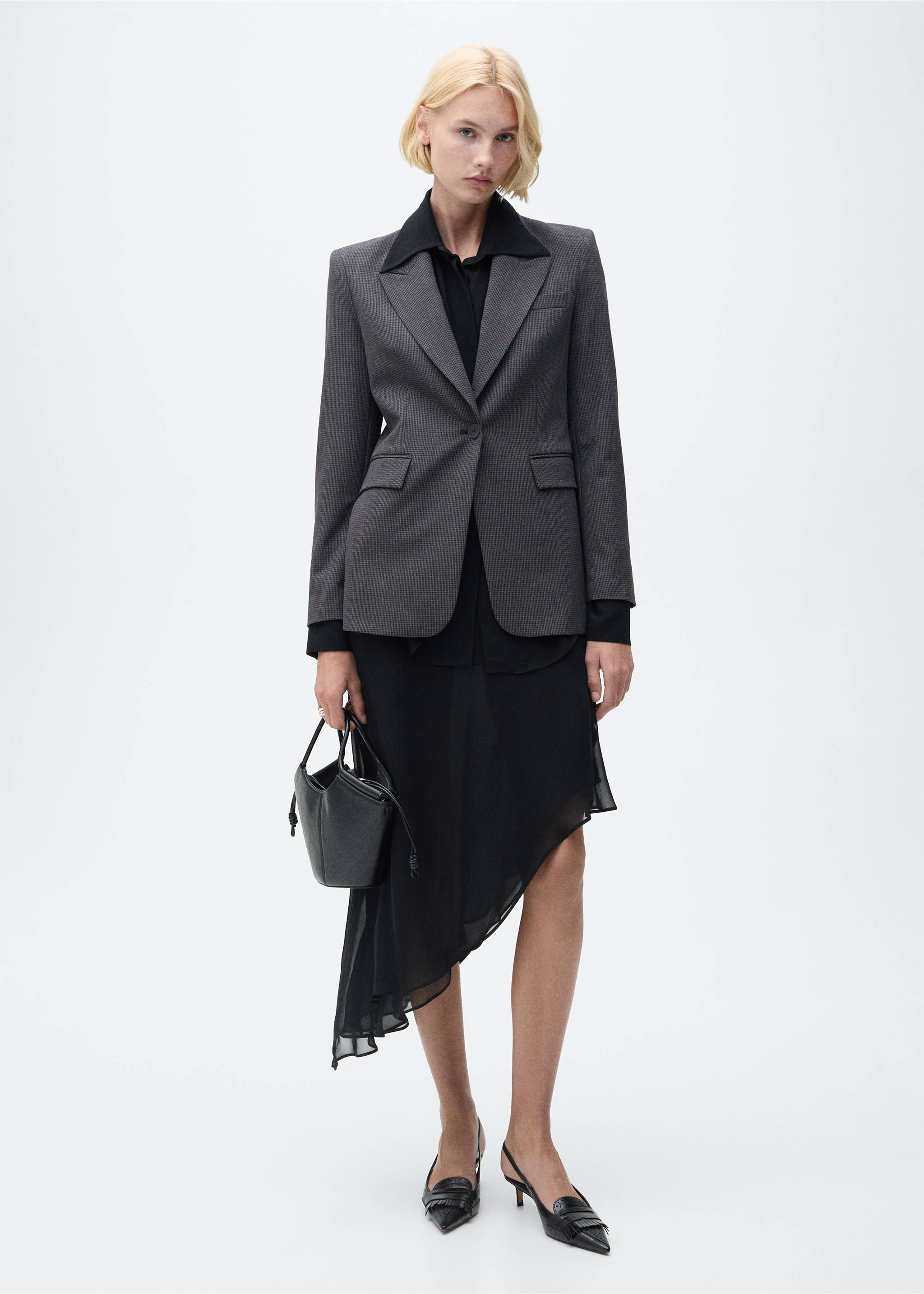 Jacka med rak passform och mikrohundtandsmönster - Allmän bild, Navy blå. Ref: 87060450-00.