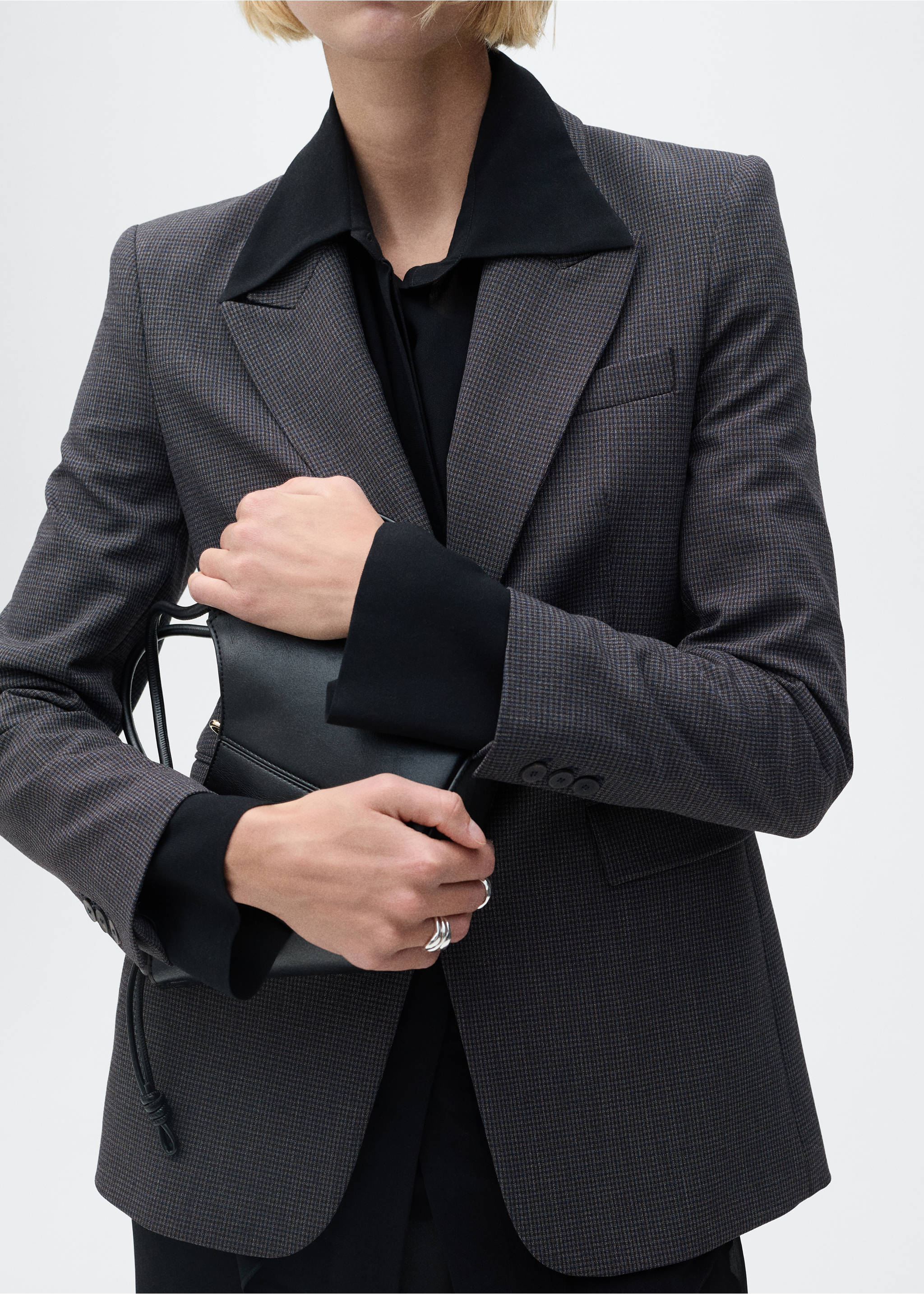 Jacka med rak passform och mikrohundtandsmönster - Bild av mittparti, Navy blå. Ref: 87060450-00.