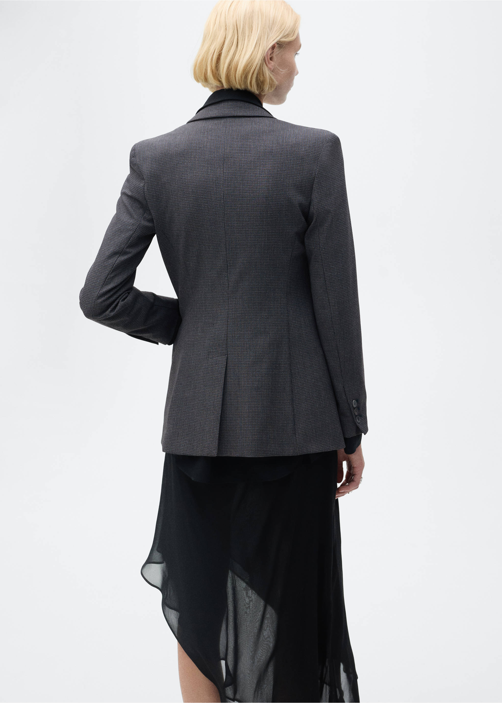 Jacka med rak passform och mikrohundtandsmönster - Artikelns baksida, Navy blå. Ref: 87060450-00.