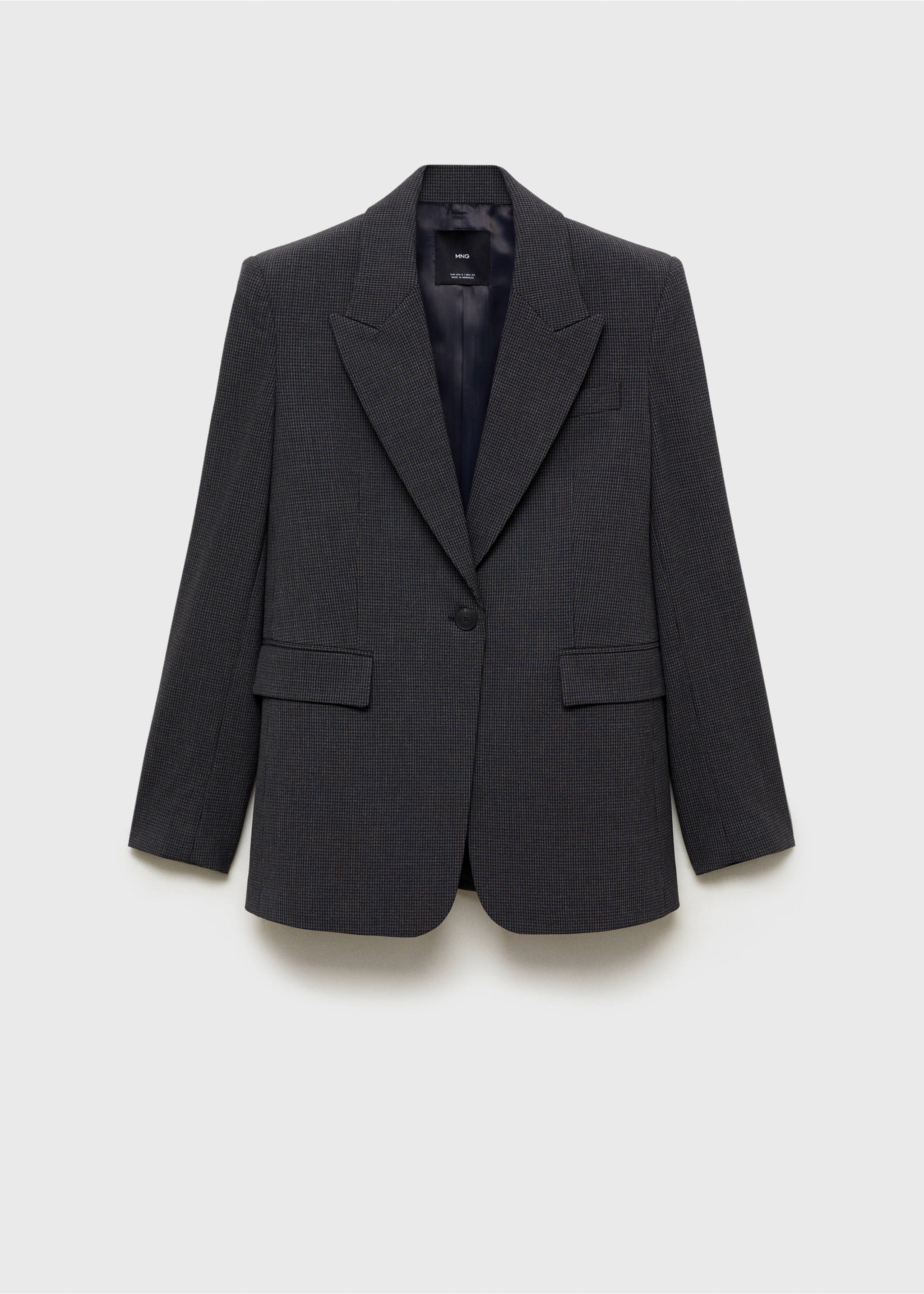 Jacka med rak passform och mikrohundtandsmönster - Artikel utan modell, Navy blå. Ref: 87060450-00.