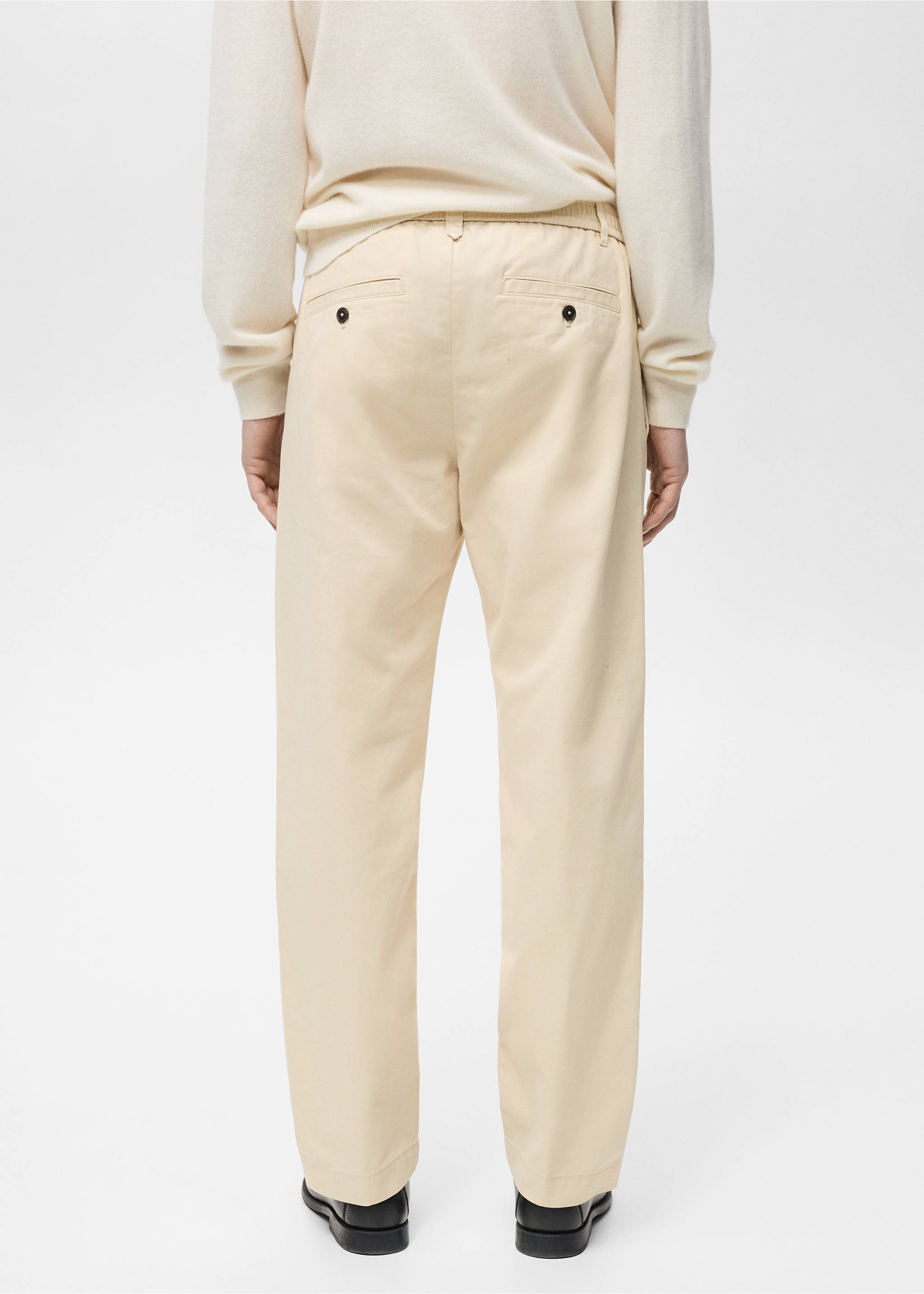 Regular fit cotton drawstring trousers - Reverse of the article, Ecru. Ref: 87060575-00.