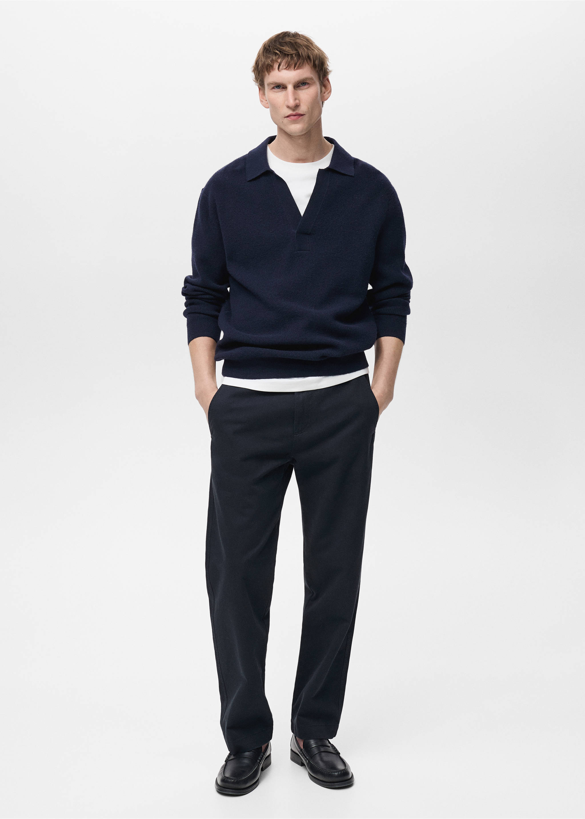 Regular-fit cotton pants with drawstring - General plane, Dark Navy. Ref: 87060575-00.