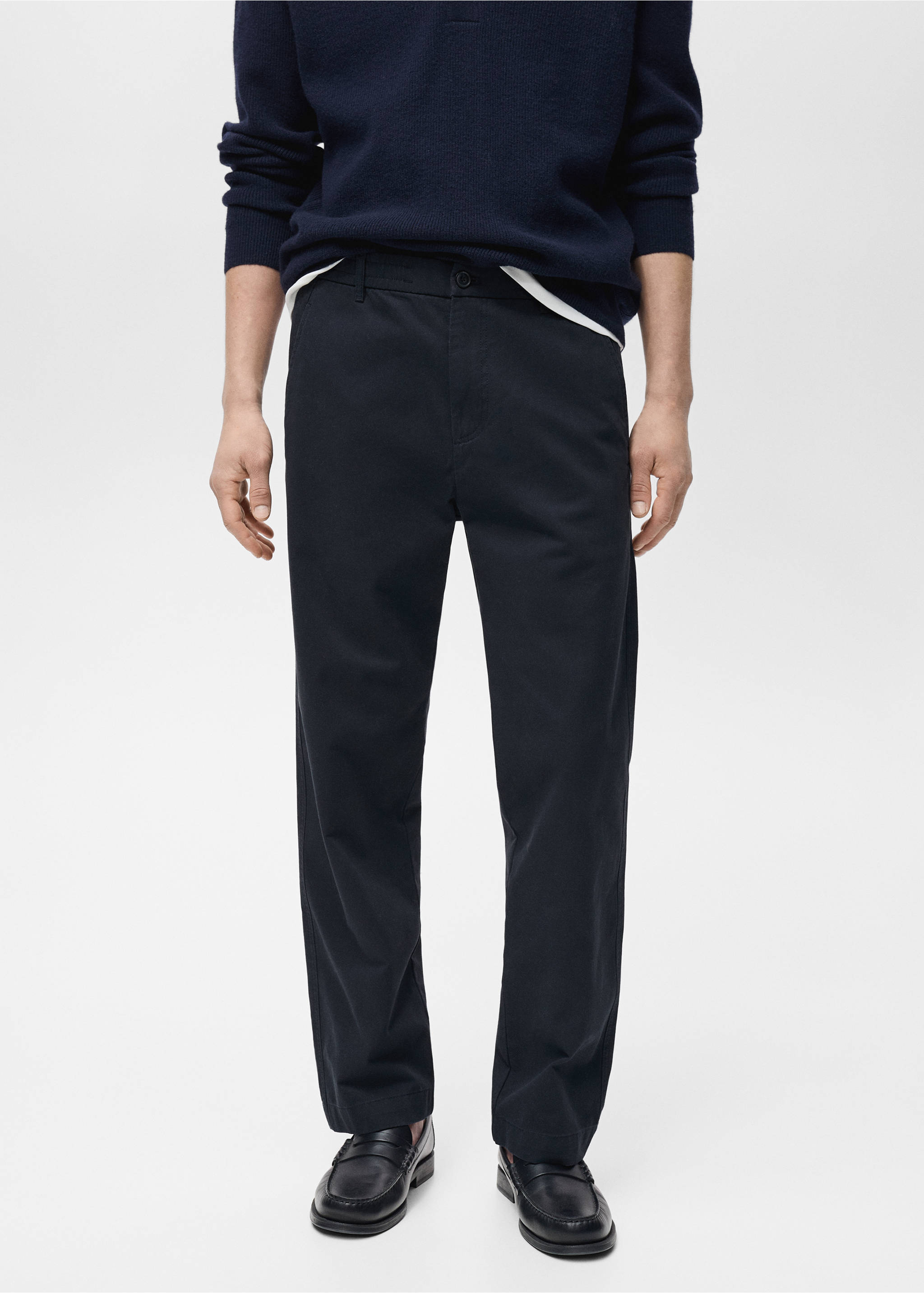 Regular-fit cotton pants with drawstring - Medium plane, Dark Navy. Ref: 87060575-00.
