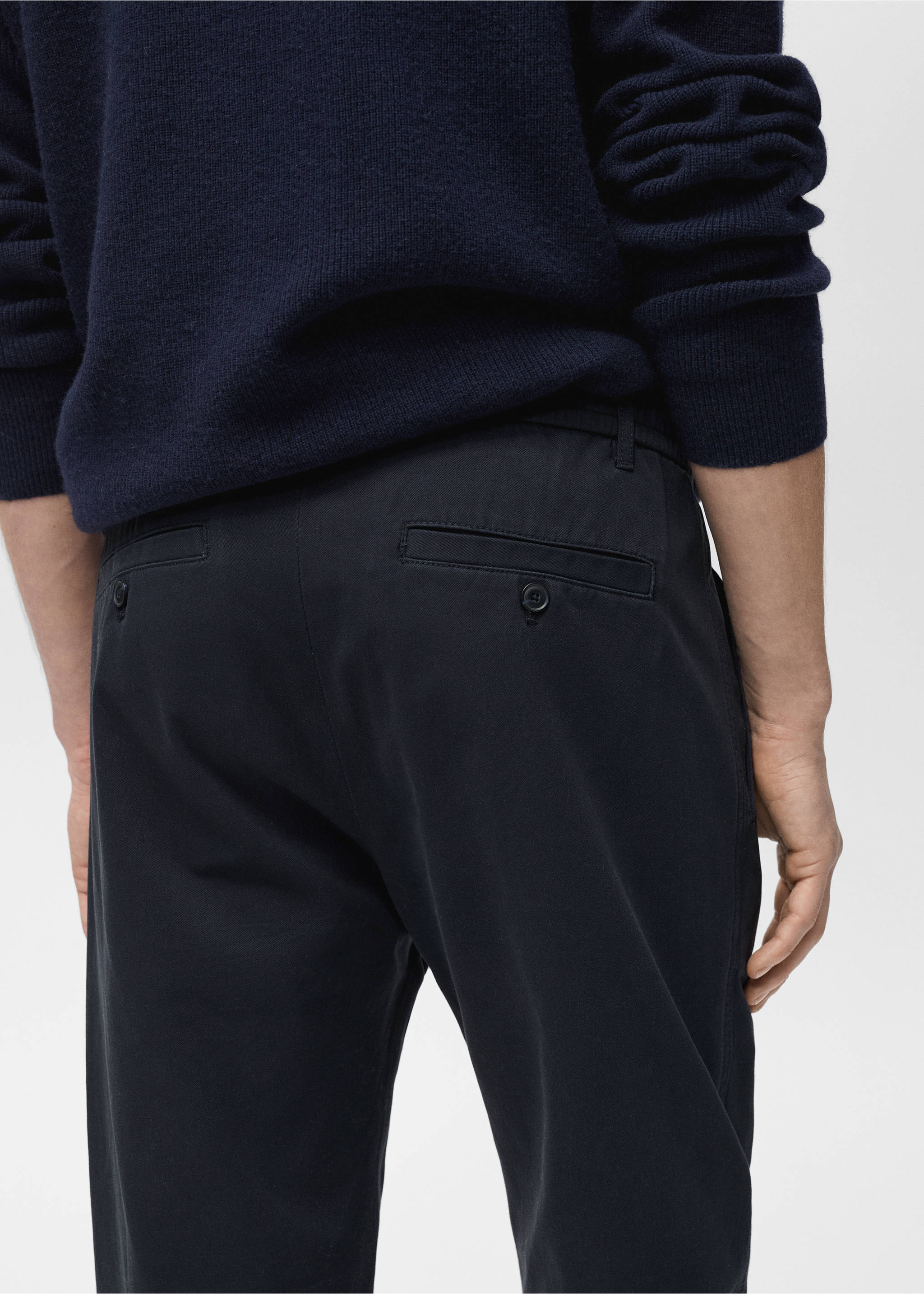Regular-fit cotton pants with drawstring - Details of the article 2, Dark Navy. Ref: 87060575-00.