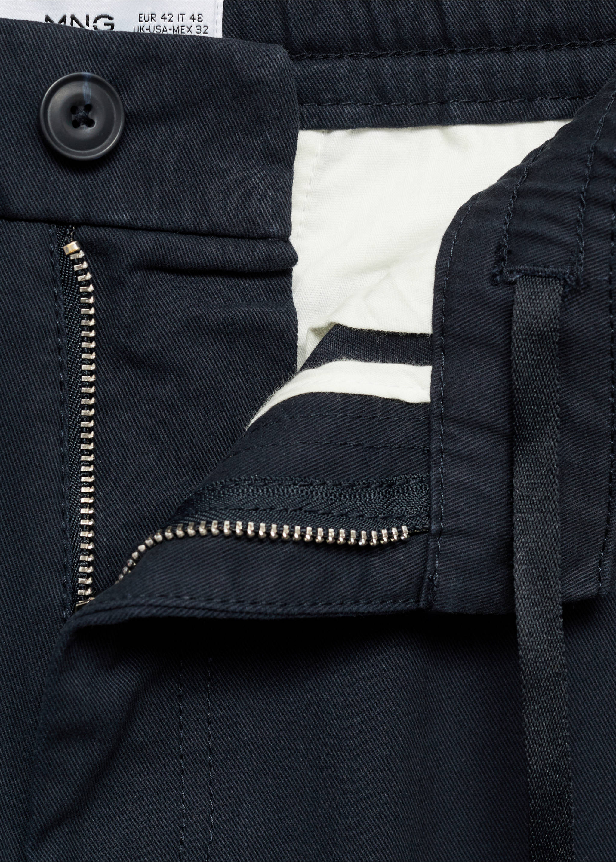 Regular-fit cotton pants with drawstring - Details of the article 8, Dark Navy. Ref: 87060575-00.