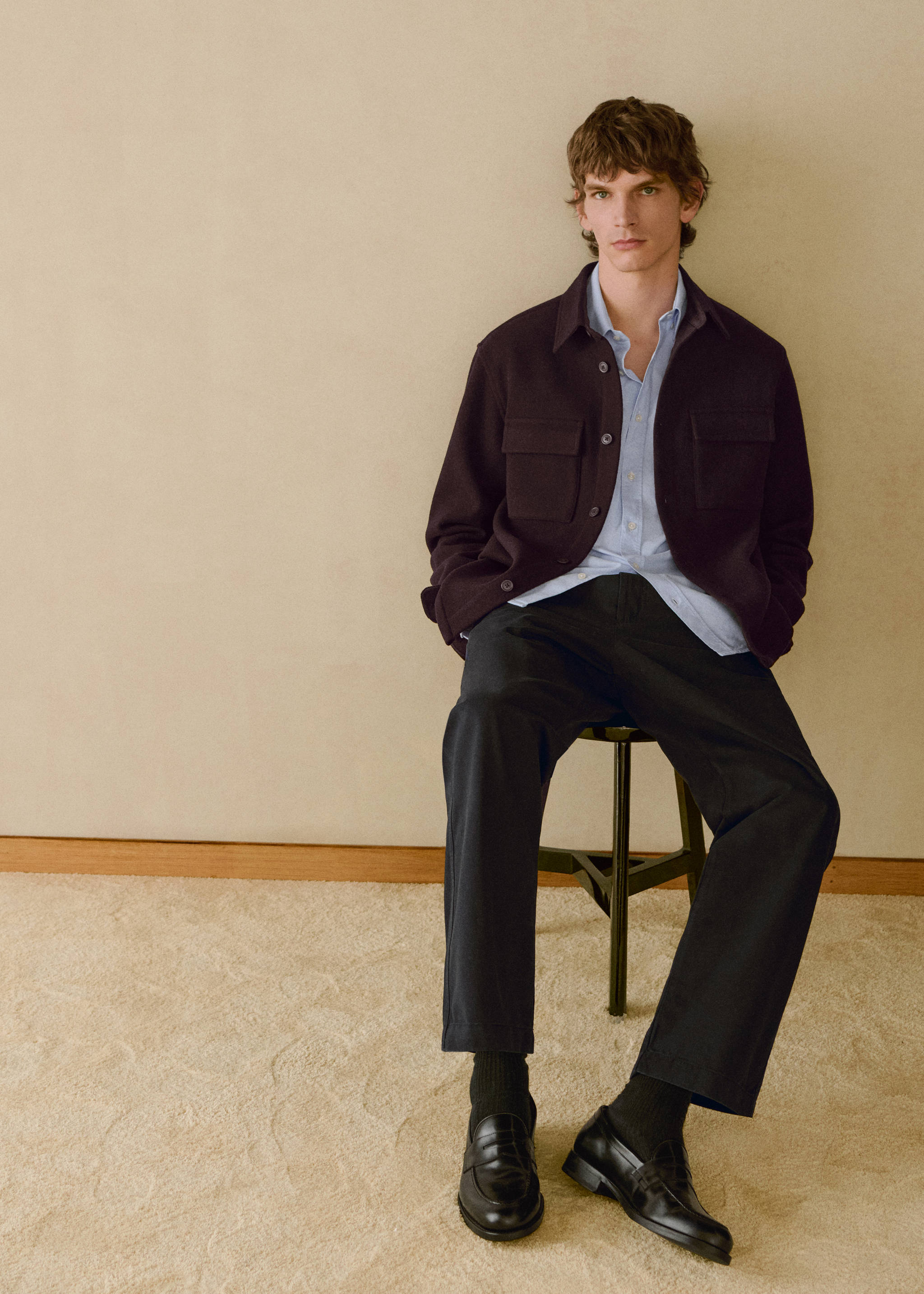 Regular-fit cotton pants with drawstring - Details of the article 5, Dark Navy. Ref: 87060575-00.