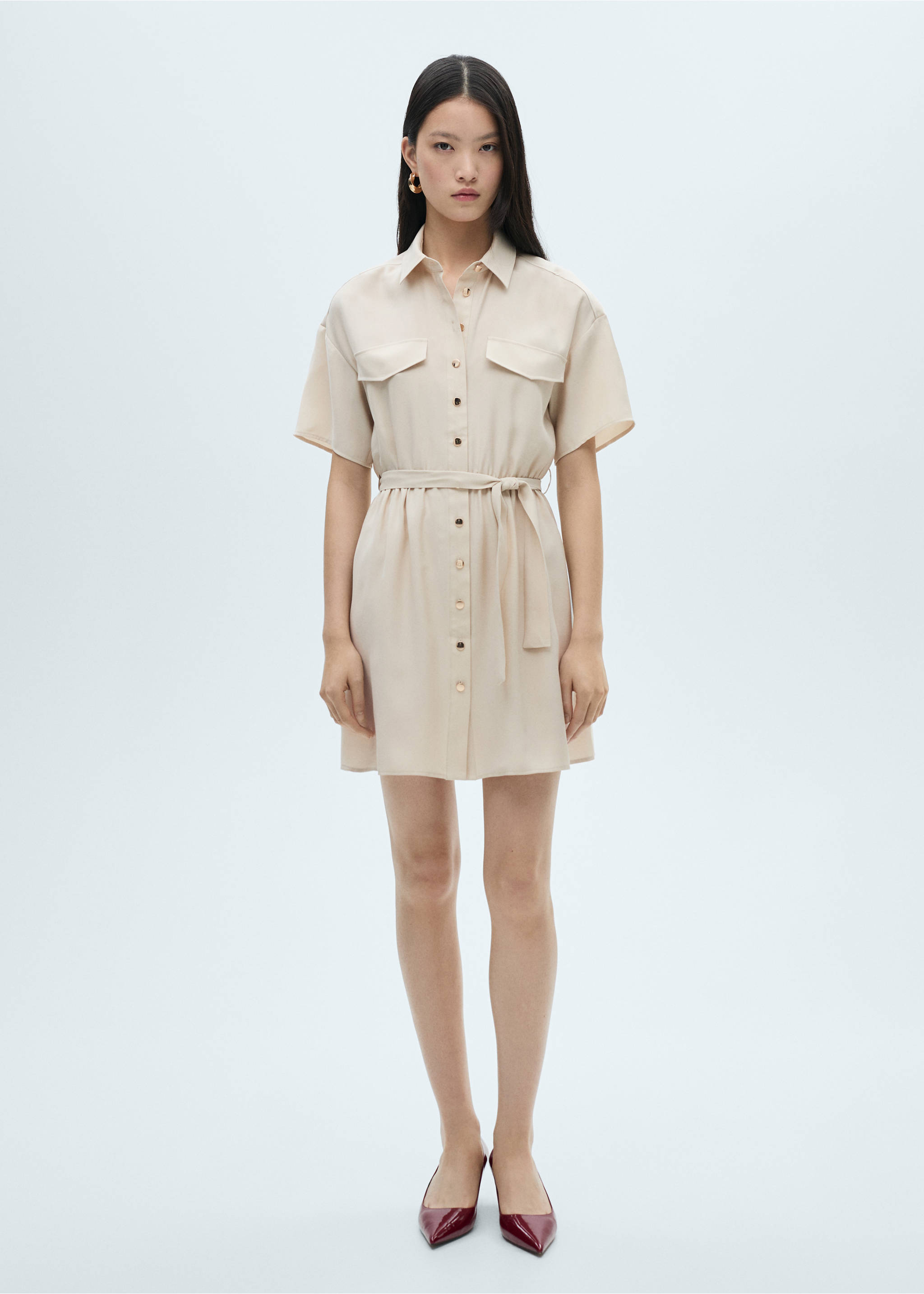 Belt shirt dress - General plane, Beige. Ref: 87060583-00.