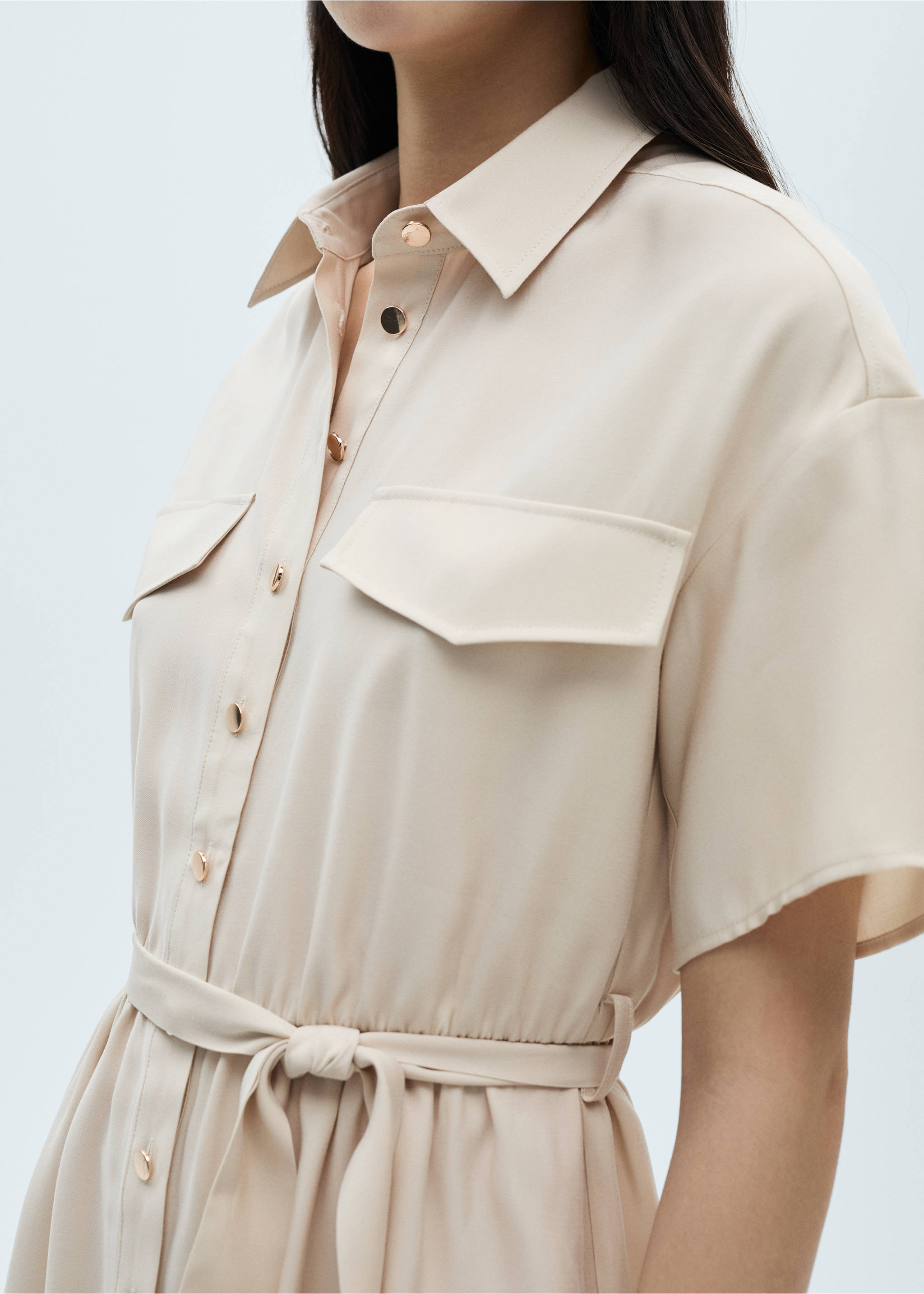 Belt shirt dress - Medium plane, Beige. Ref: 87060583-00.