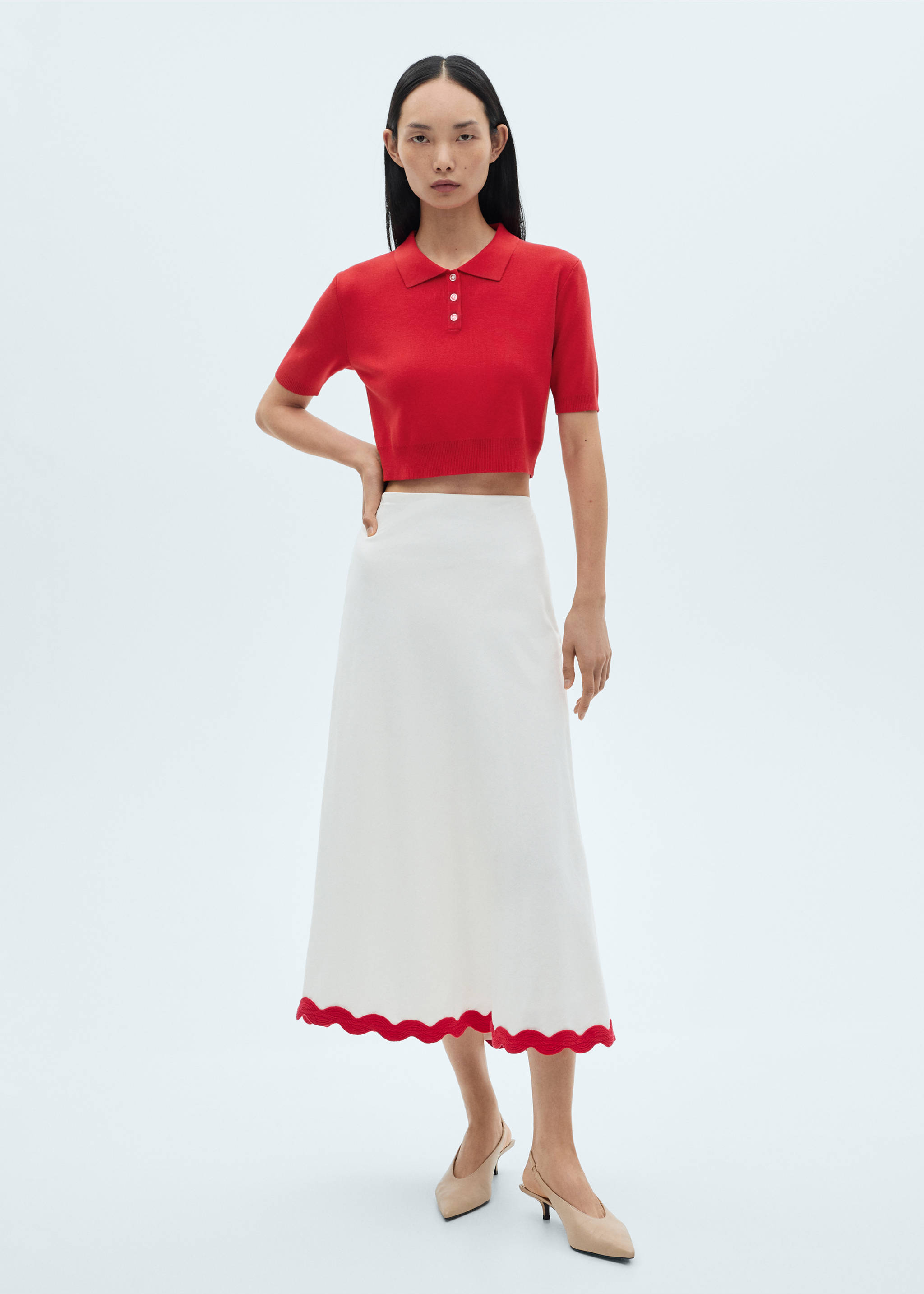 Cropped knitted polo shirt - General plane, Red. Ref: 87060586-00.