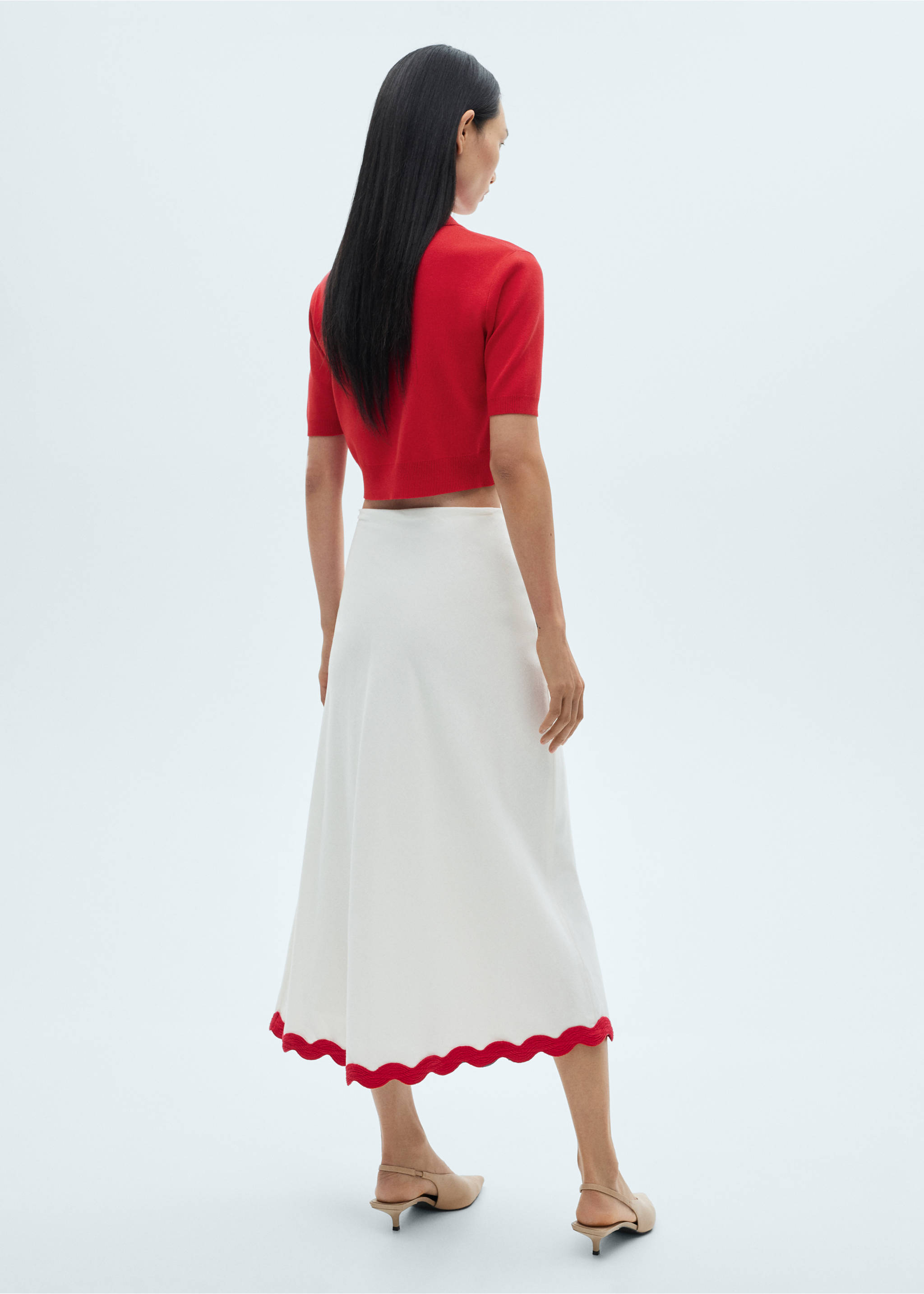 Cropped knitted polo shirt - Reverse of the article, Red. Ref: 87060586-00.