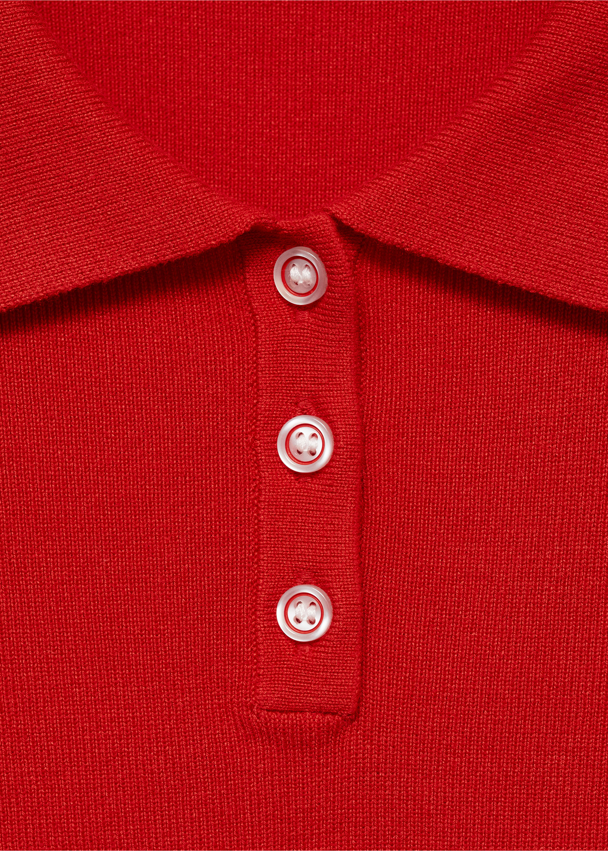 Cropped knitted polo shirt - Details of the article 8, Red. Ref: 87060586-00.