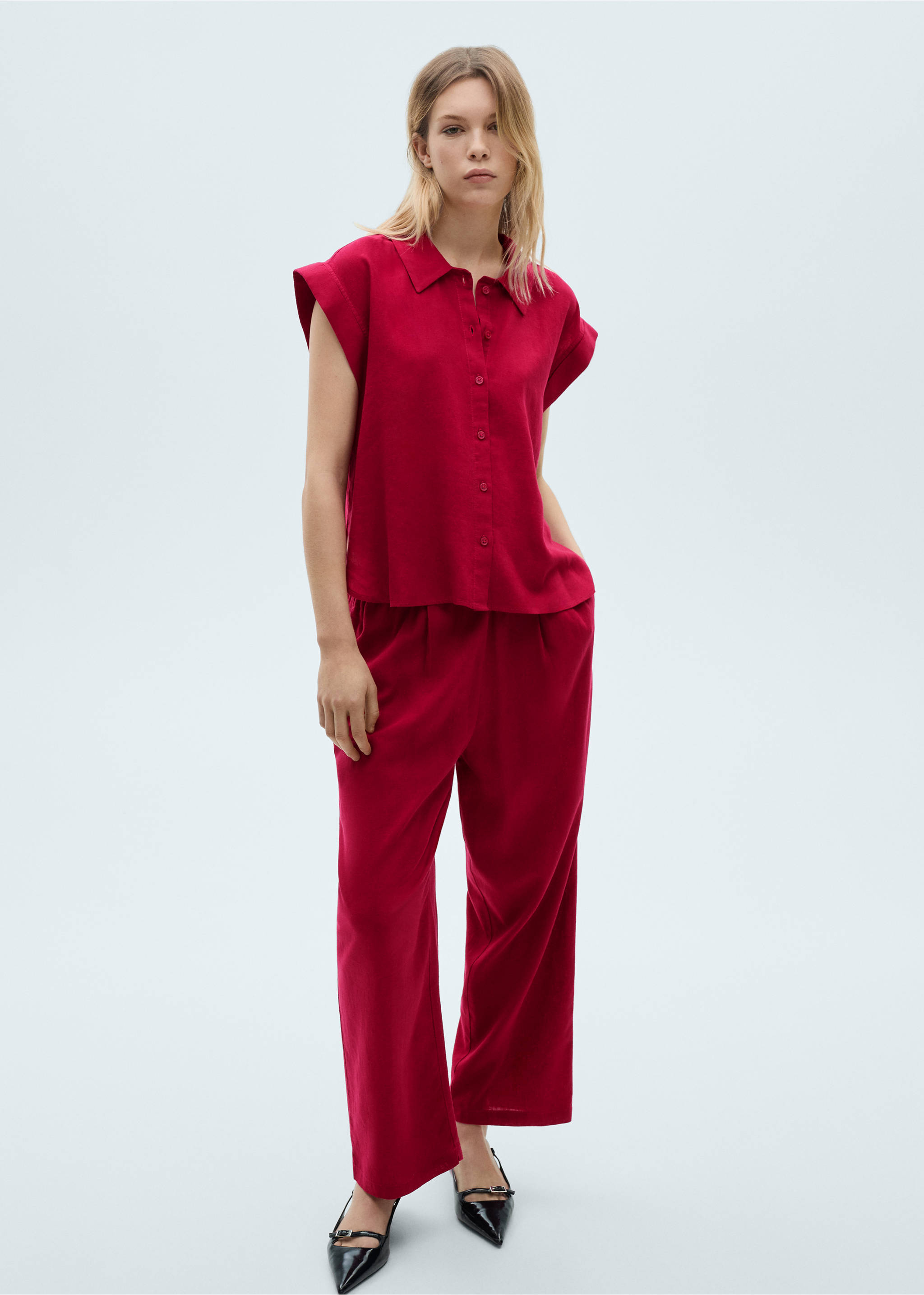 Flowing linen blouse - General plane, Fuchsia. Ref: 87060590-00.