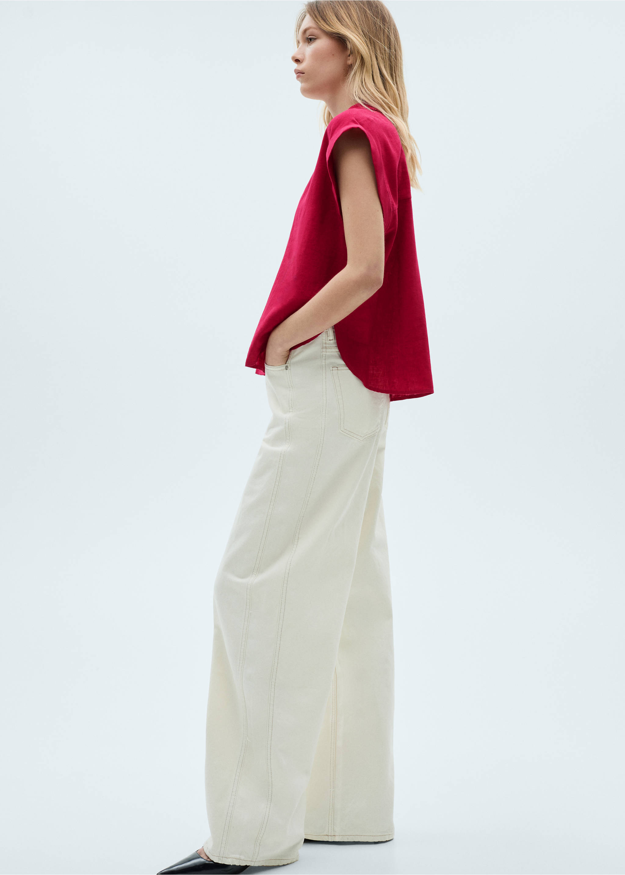 Flowing linen blouse - Details of the article 6, Fuchsia. Ref: 87060590-00.