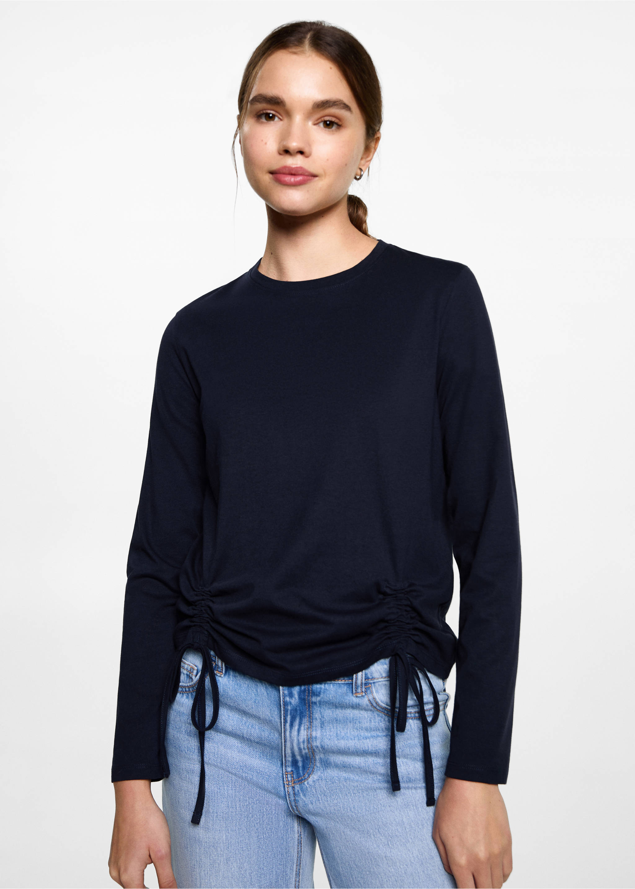 T-shirt with decorative flounces - Medium plane, Dark Navy. Ref: 87060592-00.