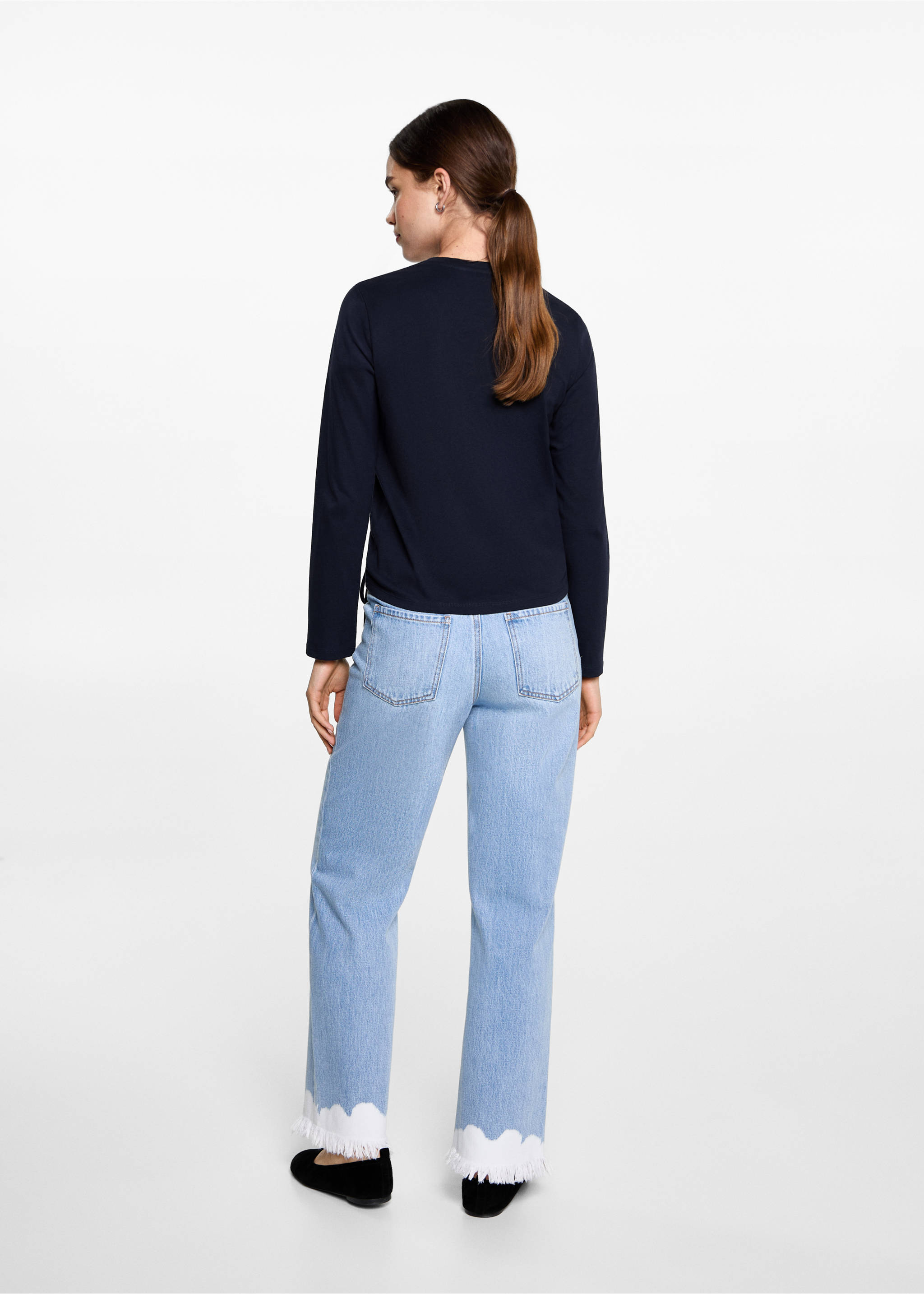 T-shirt with decorative flounces - Reverse of the article, Dark Navy. Ref: 87060592-00.