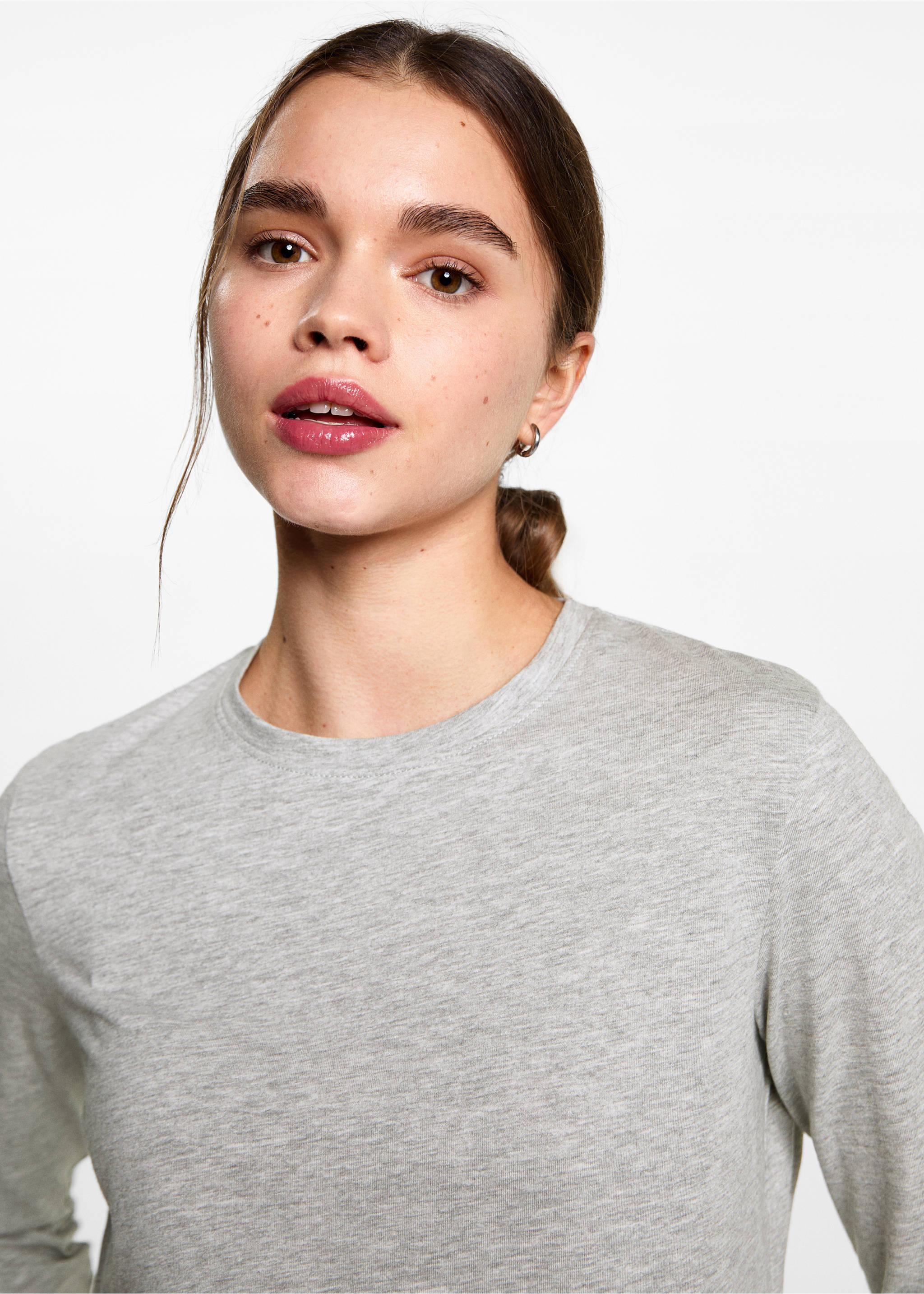 T-shirt with decorative flounces - Details of the article 1, Medium Heather Grey. Ref: 87060592-00.