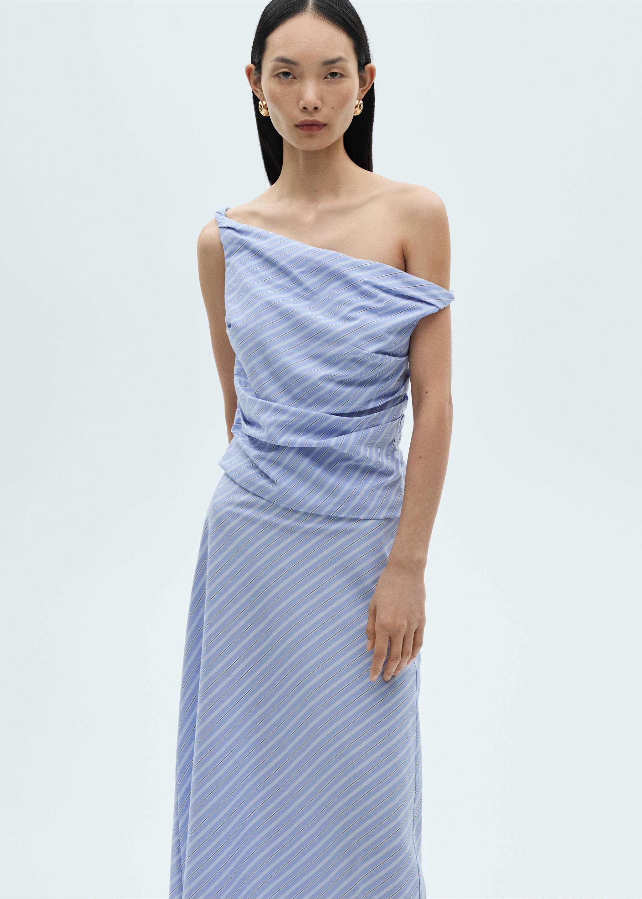 Gestreepte midirok - Detail van het artikel 1, Blauw. Ref: 87060594-00.