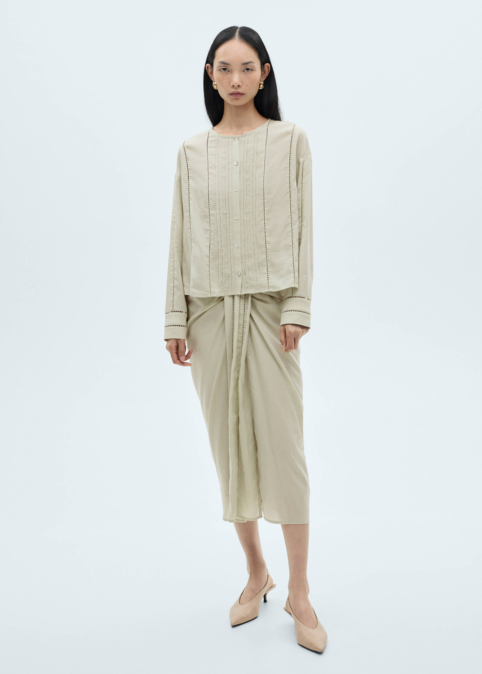 Lyocell blouse with openwork details - General plane