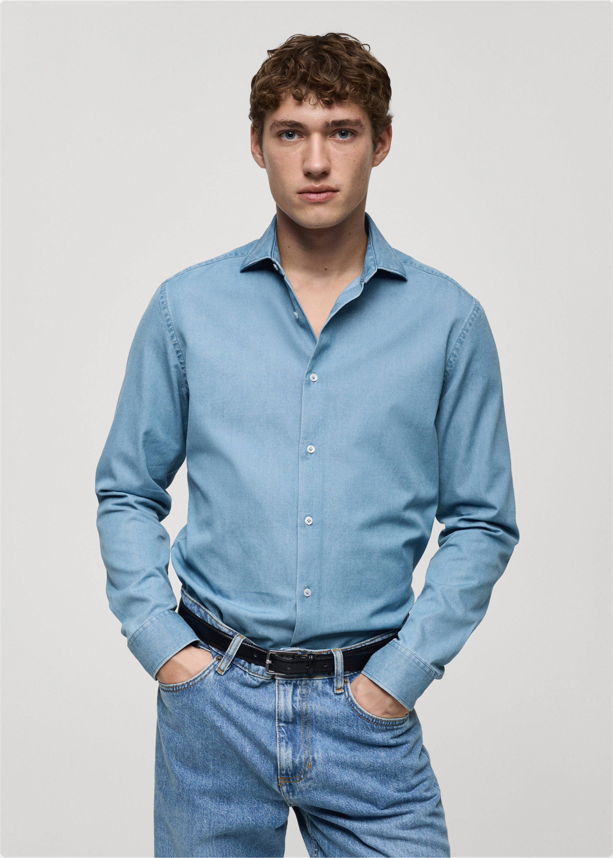Camisa chambray 100% algodón - Plano medio, Azul claro. Ref: 87060597-00.