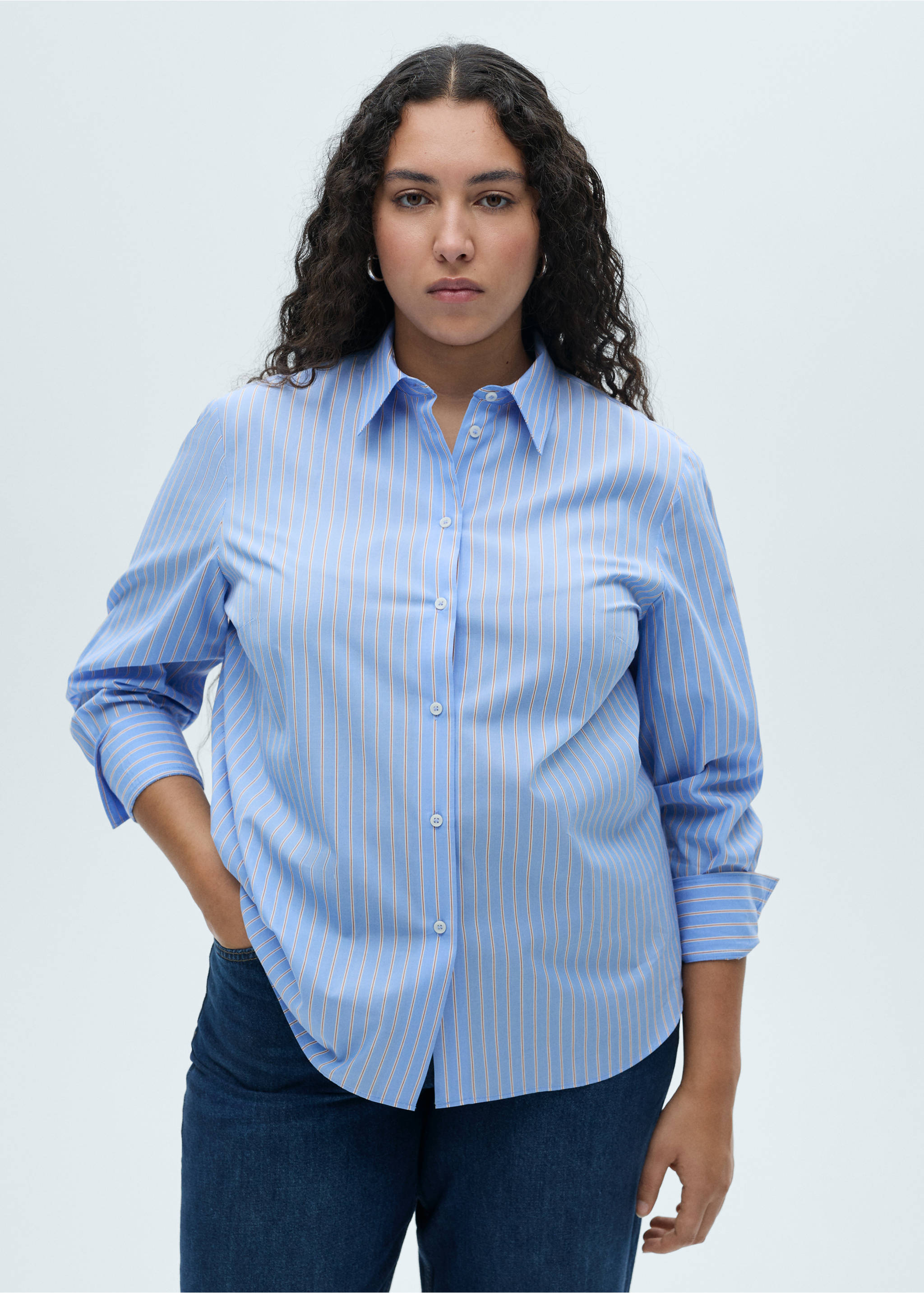 Camicia regular misto cotone lyocell - Dettaglio dell'articolo 5, Blu. Ref: 87060599-00.