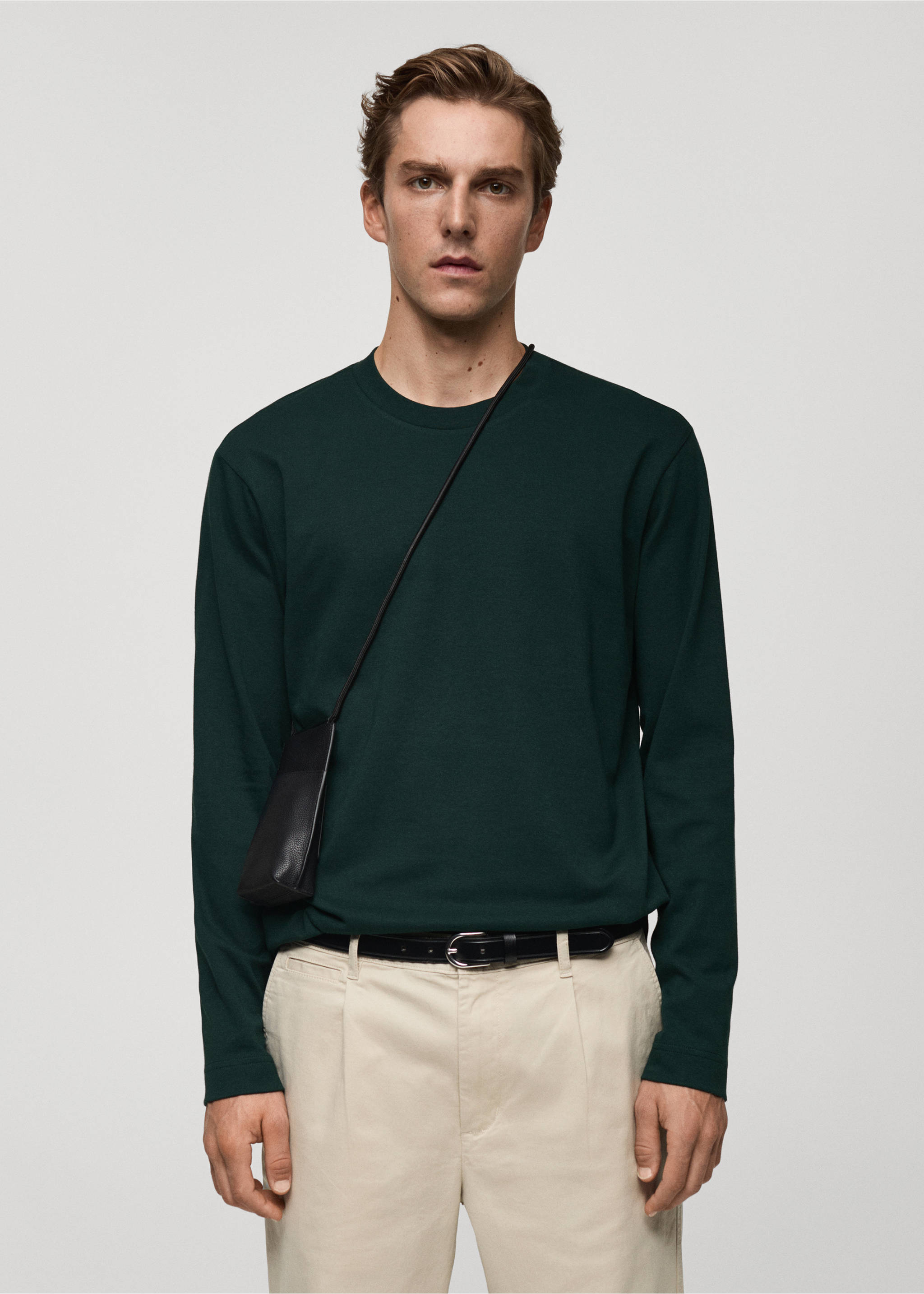 Långärmad regular fit t-shirt - Bild av mittparti, Grön. Ref: 87060600-00.