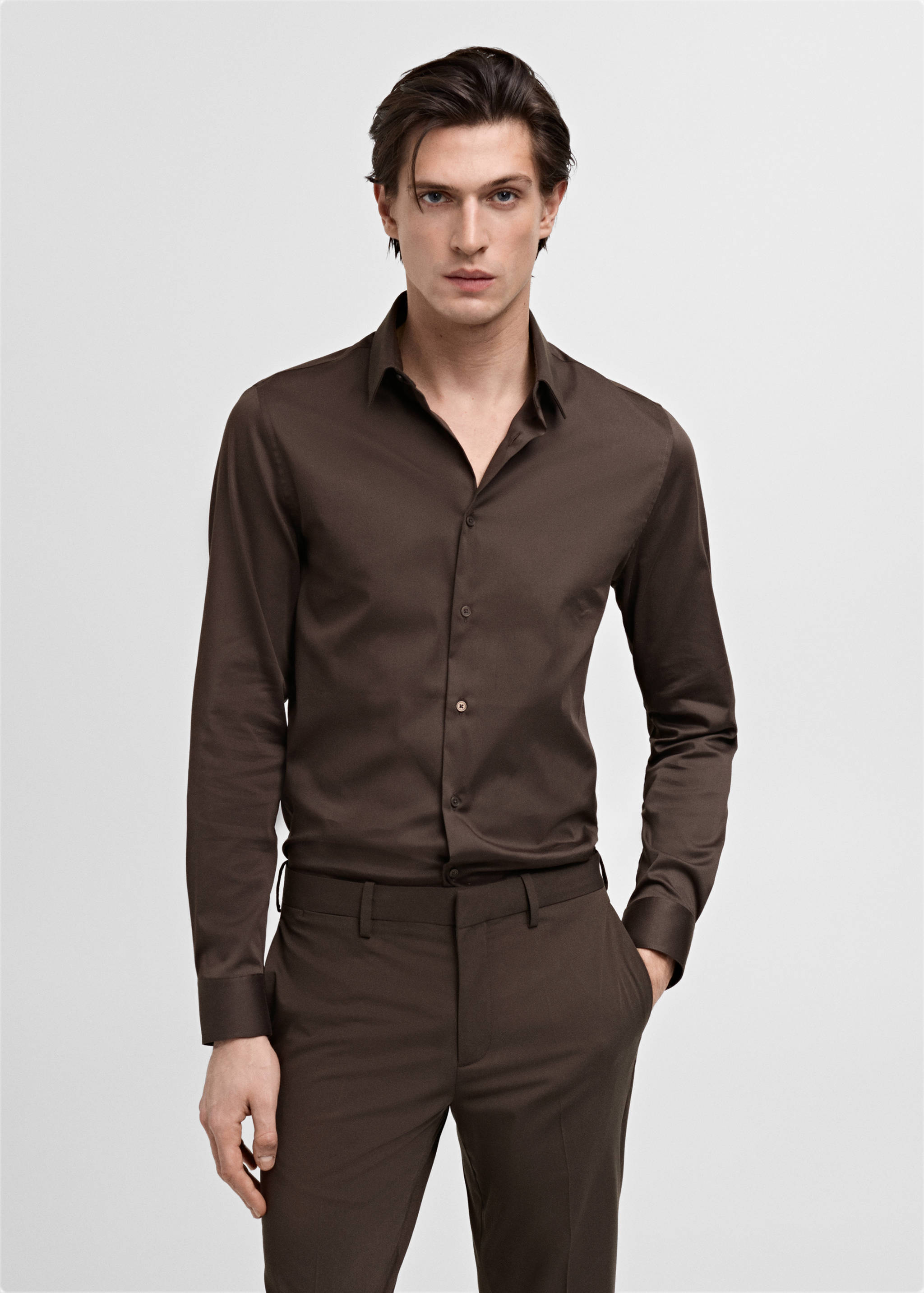Super slim fit cotton stretch suit shirt - Medium plane