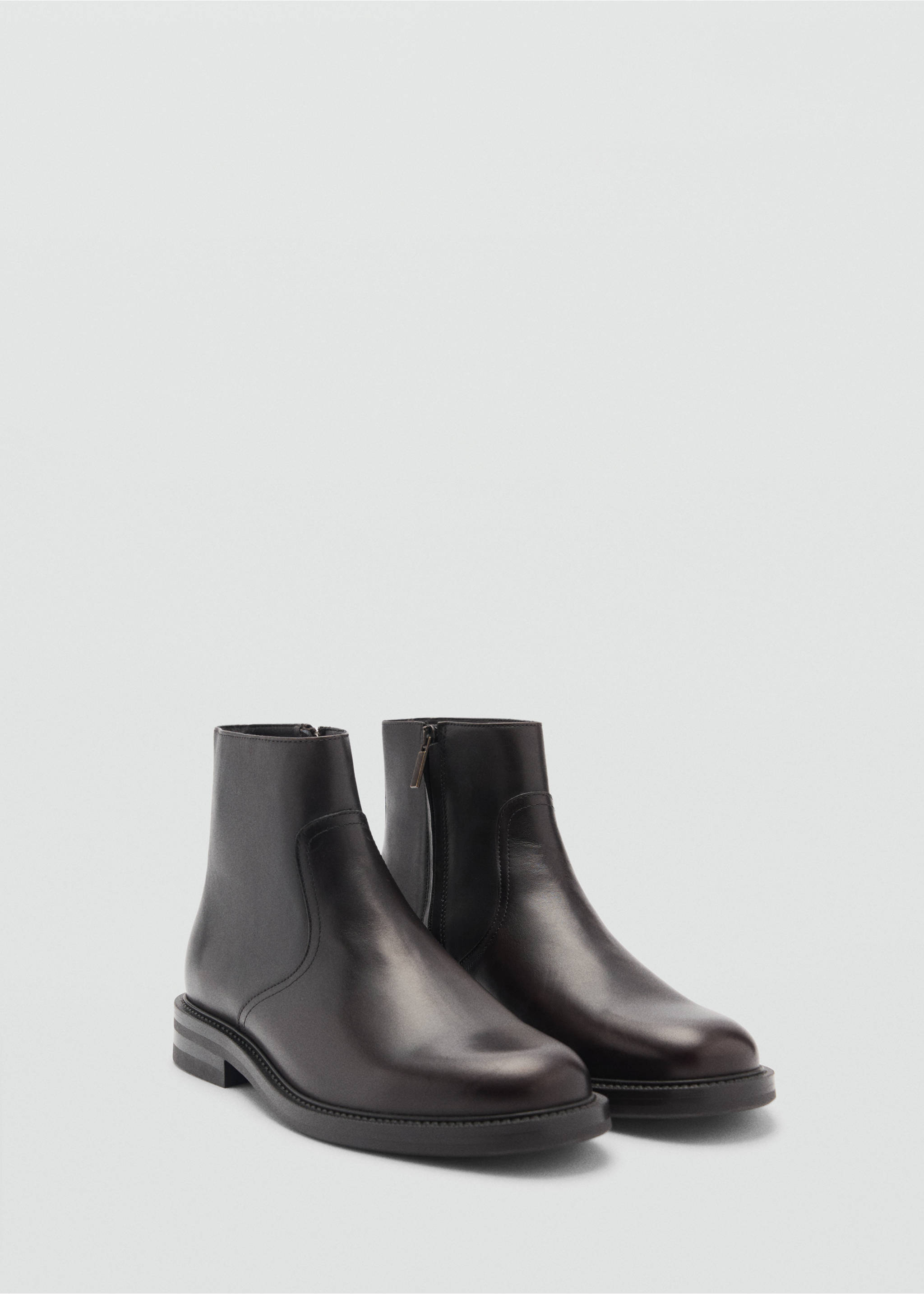 Zipped leather ankle boots - Medium plane, Brown. Ref: 87060610-00.