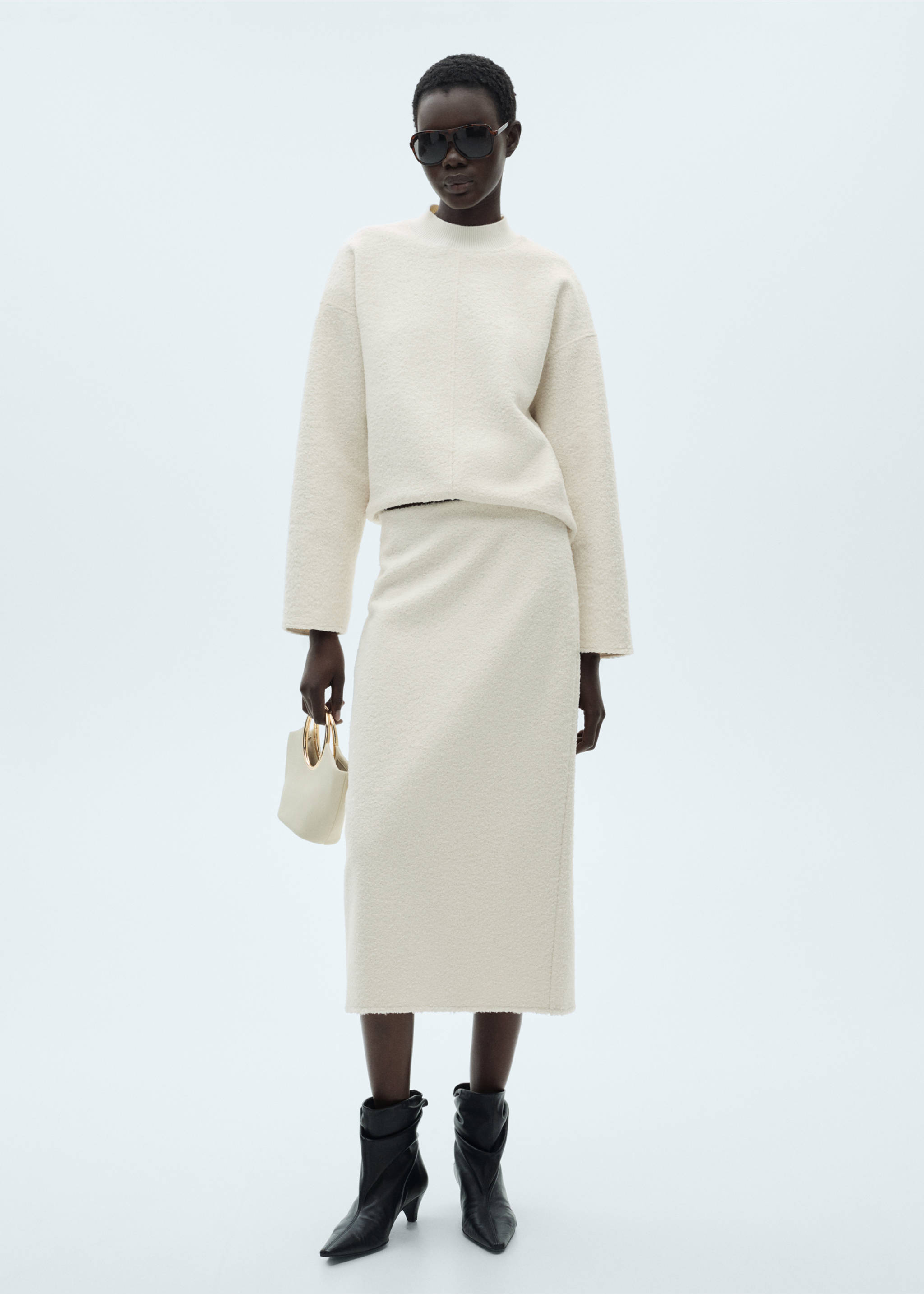 Sudadera bouclé cuello perkins - Plano general, Crudo. Ref: 87060612-00.