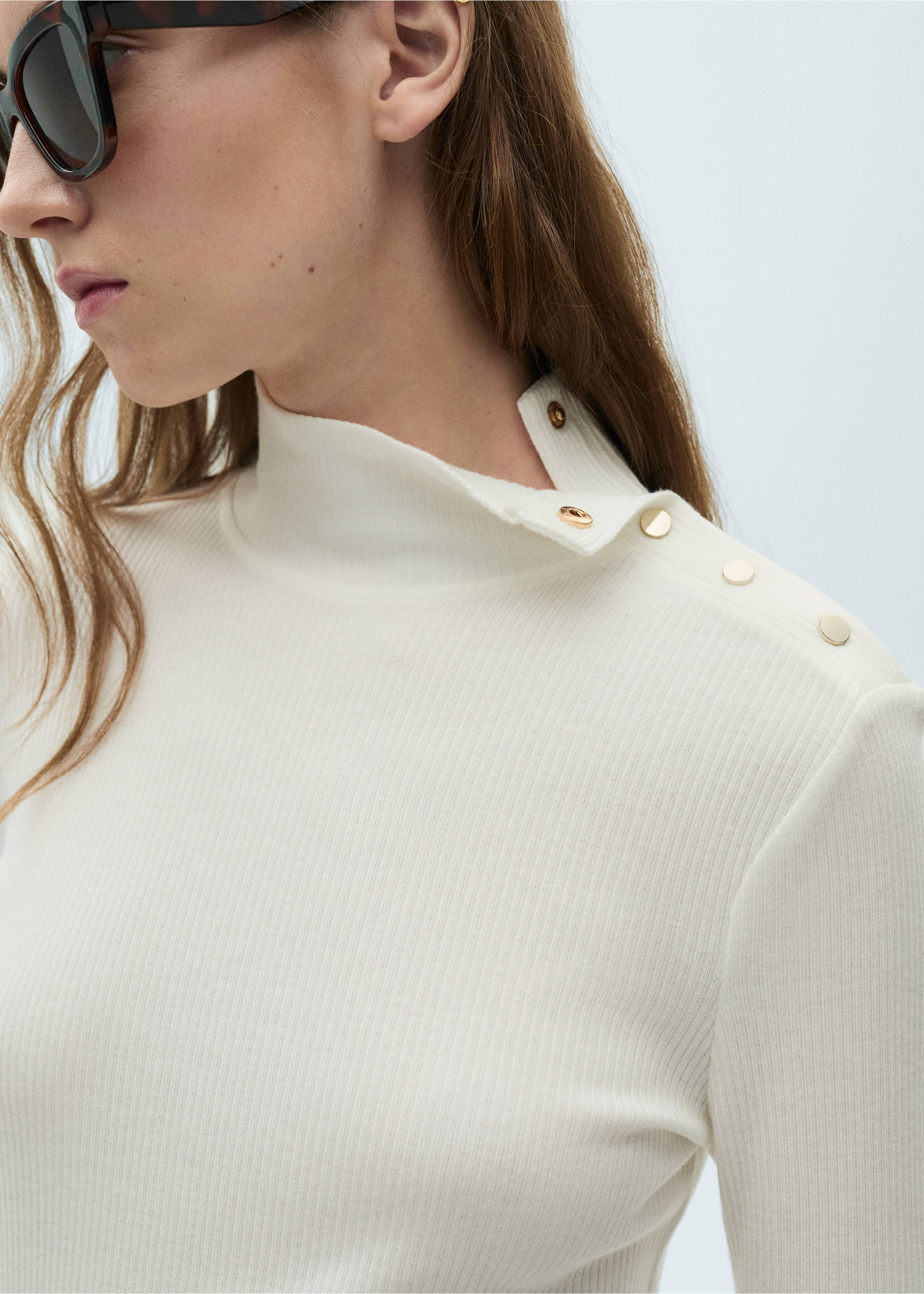 Ribbed knit button-down T-shirt - Details of the article 1, Off White. Ref: 87060622-00.