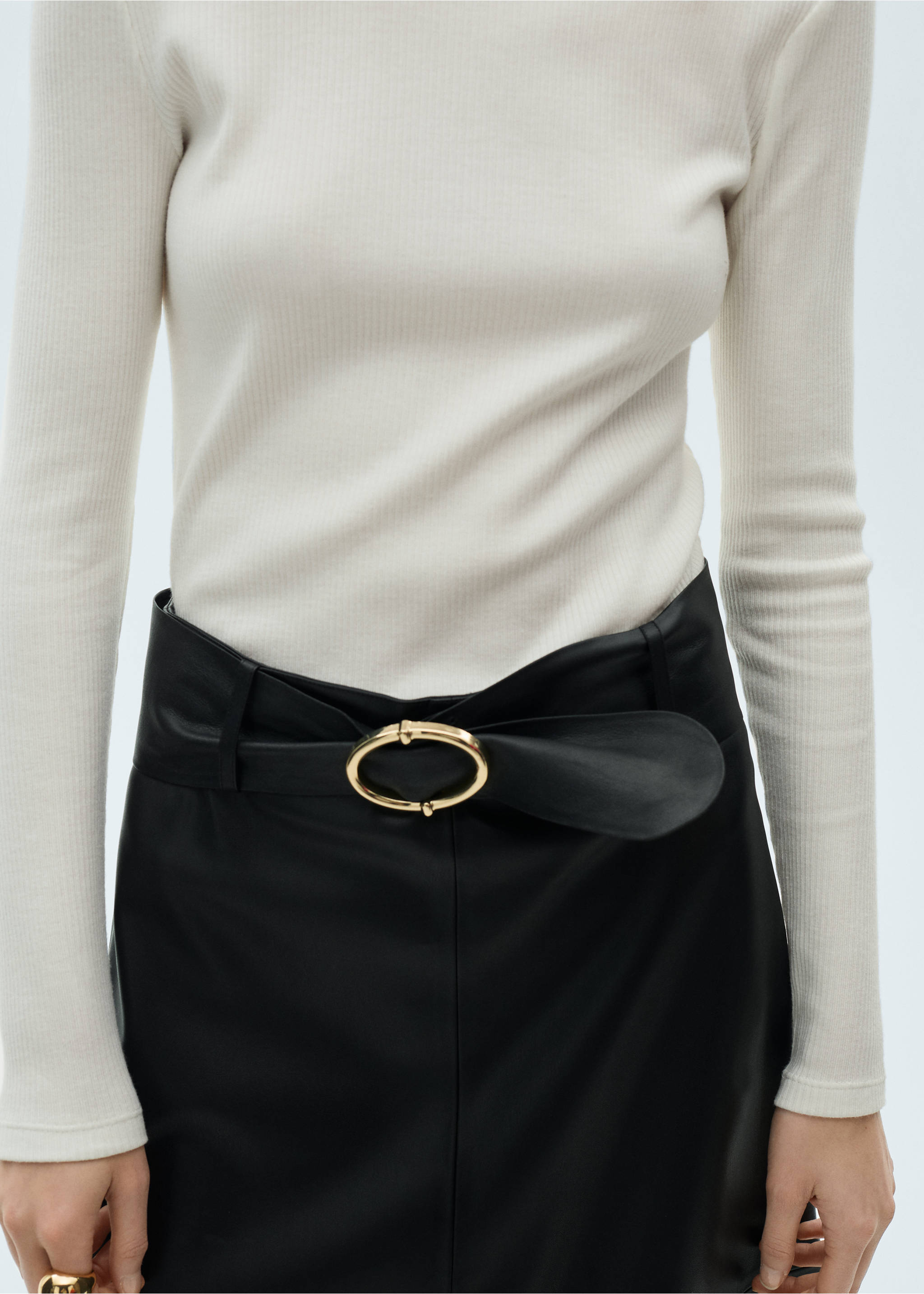 Ribbed knit button-down T-shirt - Details of the article 3, Off White. Ref: 87060622-00.