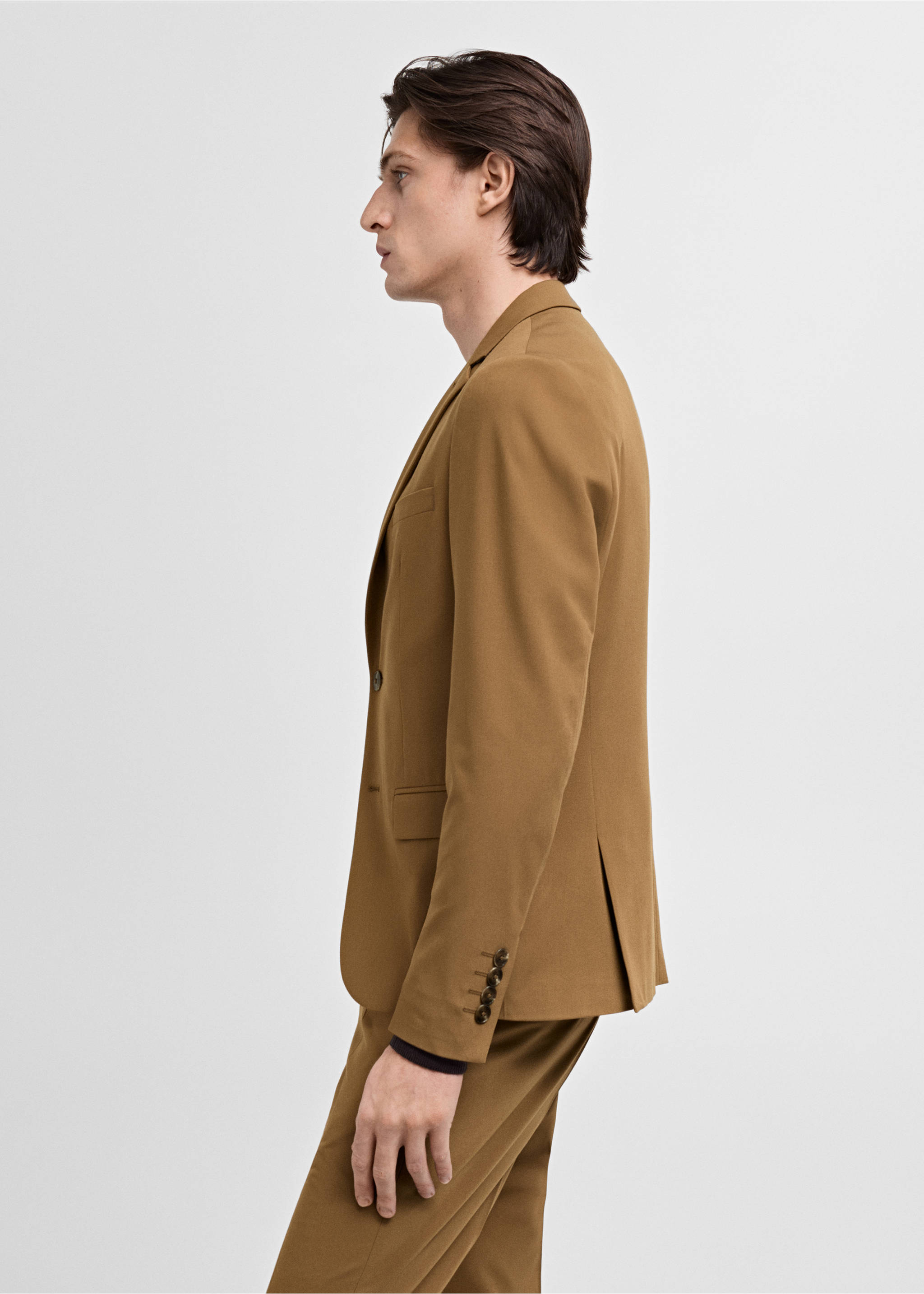 Super slim-fit suit jacket in stretch fabric - Details of the article 2, Ochre. Ref: 87060623-00.