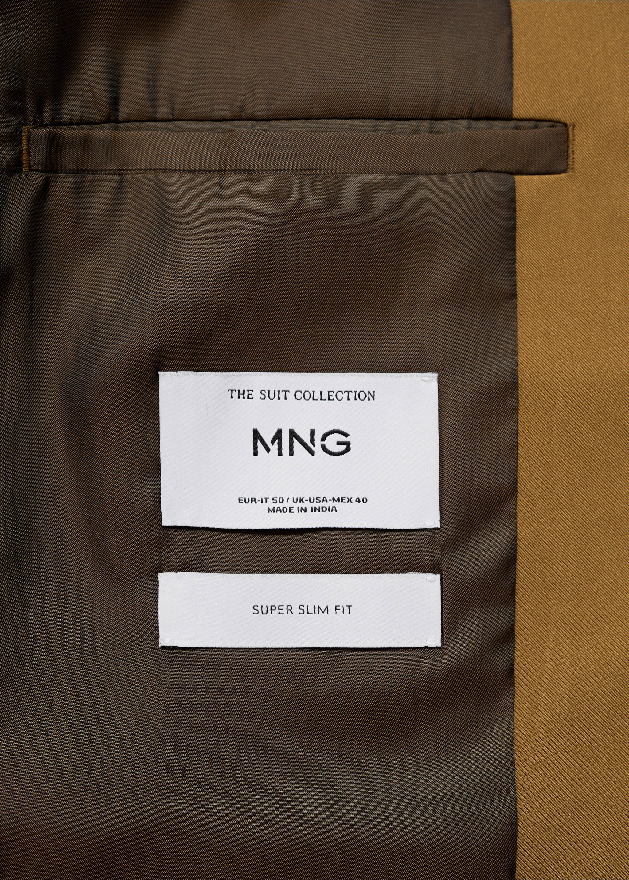 Super slim-fit suit jacket in stretch fabric - Details of the article 0, Ochre. Ref: 87060623-00.