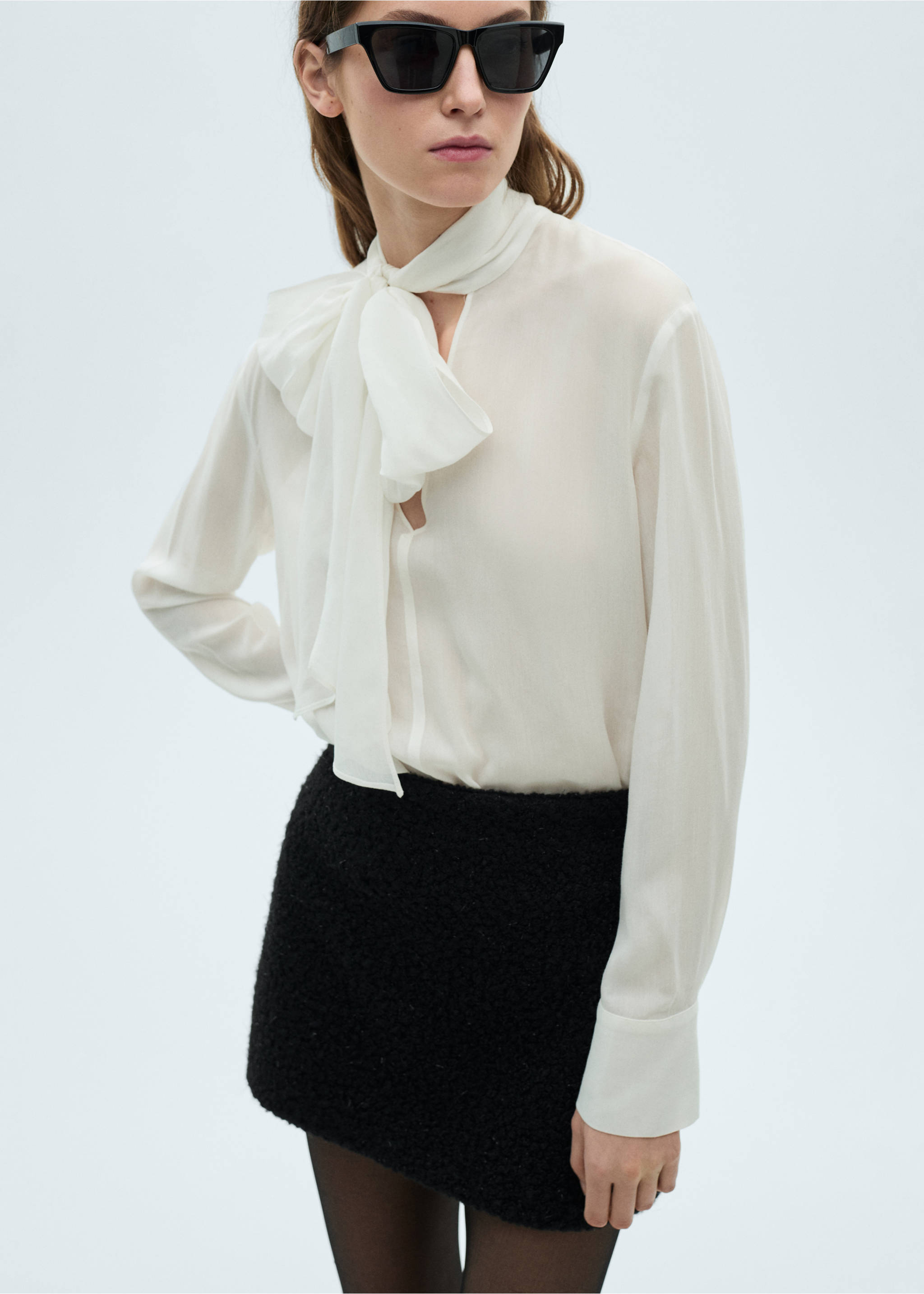 Bouclé mini-skirt - Details of the article 1, Black. Ref: 87060625-00.