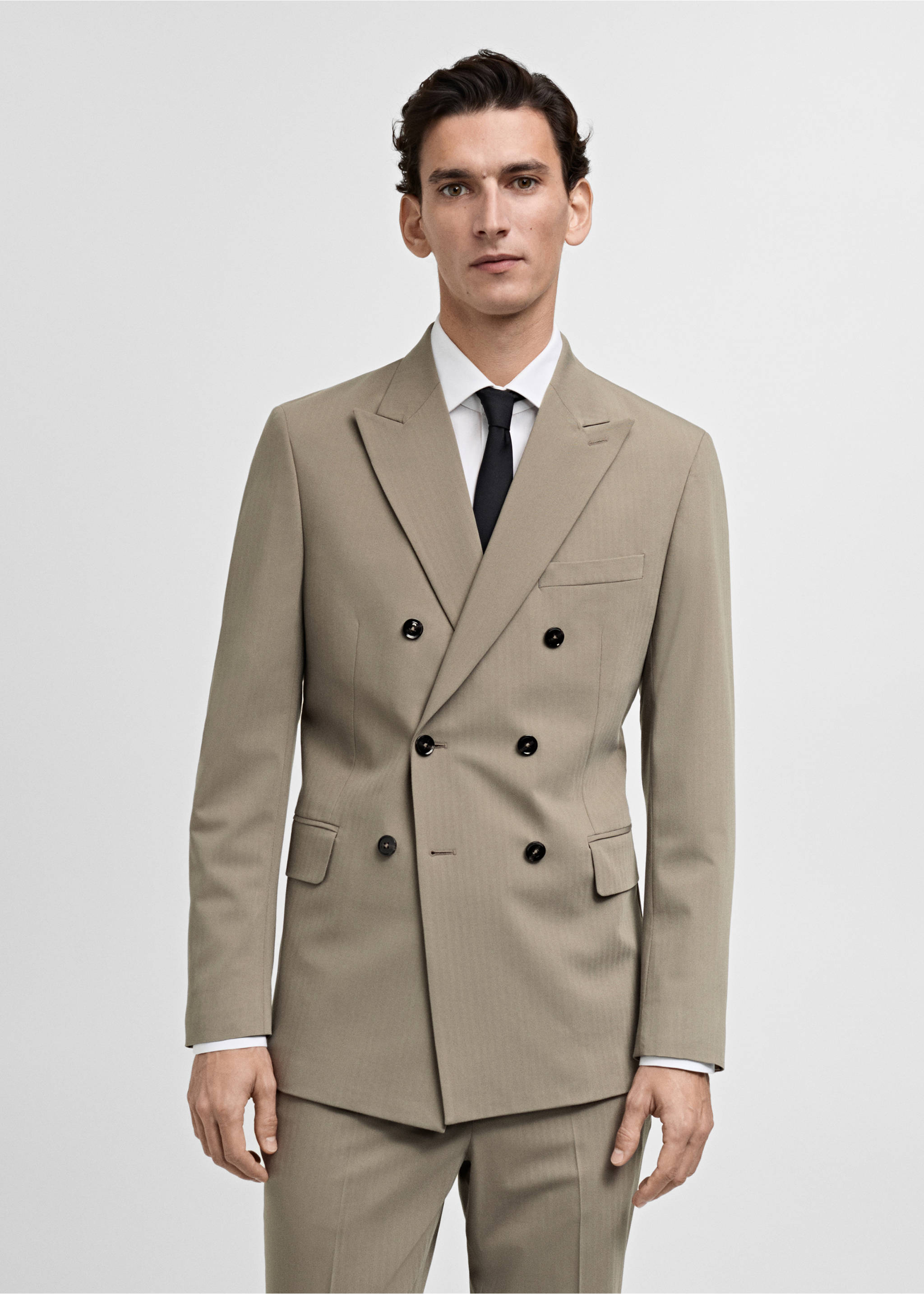Veste de costume Monaco croisée slim-fit - Plan moyen, Beige. Ref: 87060627-00.