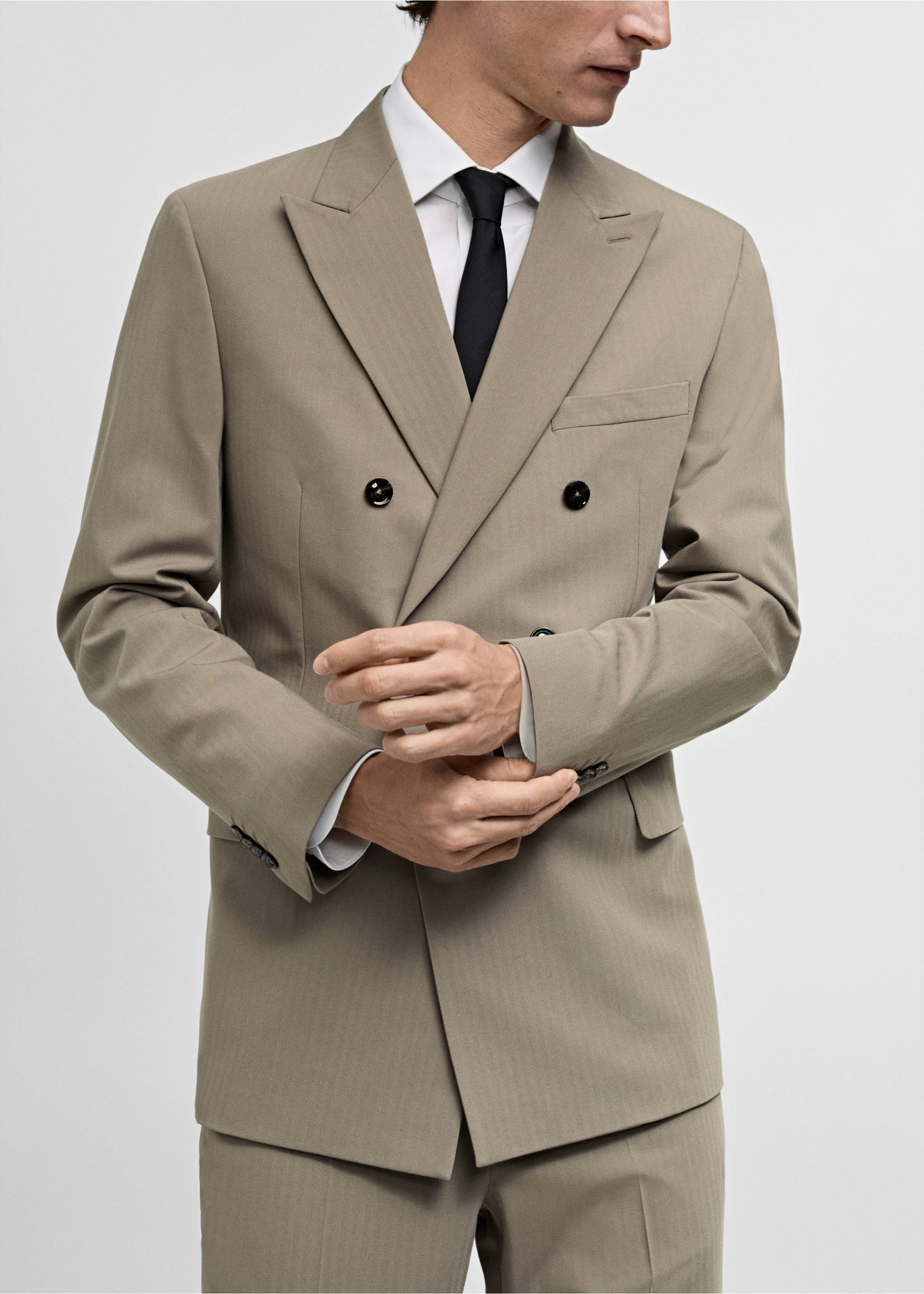 Veste de costume Monaco croisée slim-fit - Détail de l'article 2, Beige. Ref: 87060627-00.