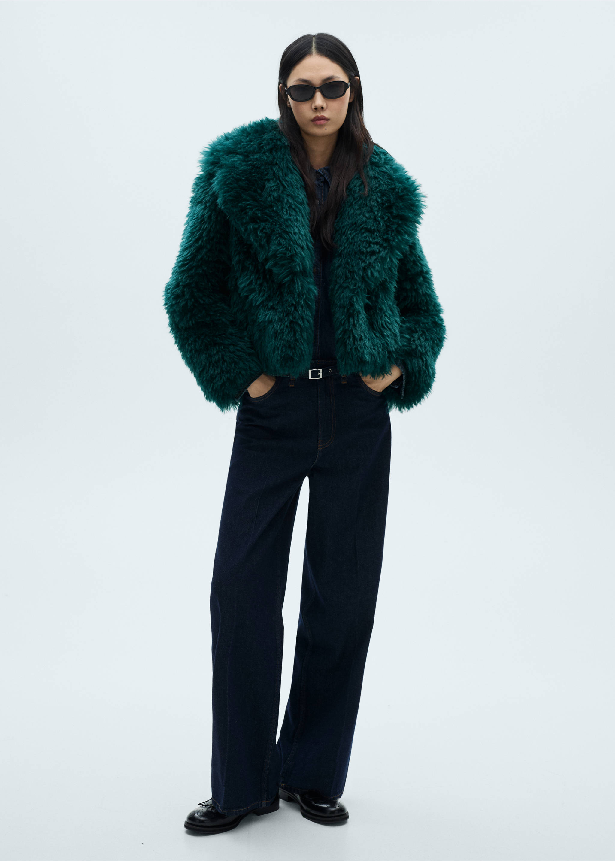 Faux-fur coat with lapels - General plane, Blue. Ref: 87060633-00.